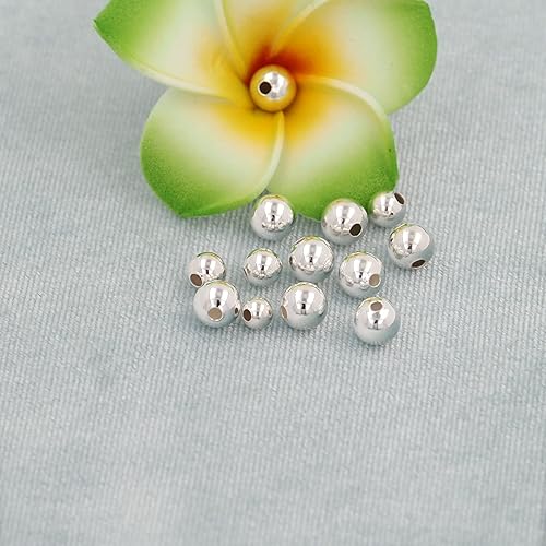 Miniatura 7 de Cuentas redondas de plata de ley, cuentas espaciadoras lisas sin costuras, cuentas redondas de plata de ley 925 para hacer joyas (0.098 pulgadas