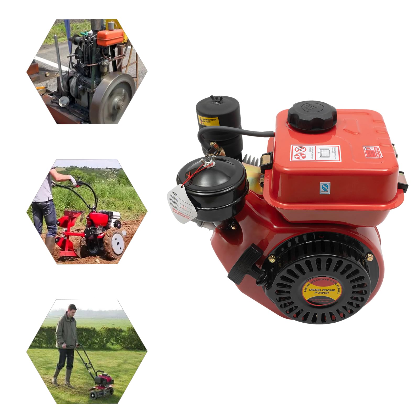 Silnik wysokoprężny, 4-suwowy, jednocylindrowy, 2,2 kW, 2200 W, 3800 obr./min, ręczny rozruch chłodzony powietrzem z tłumikiem, zbiornik 3,5 l, do generatora, rolnictwa, traktora, pompy wodnej, małych