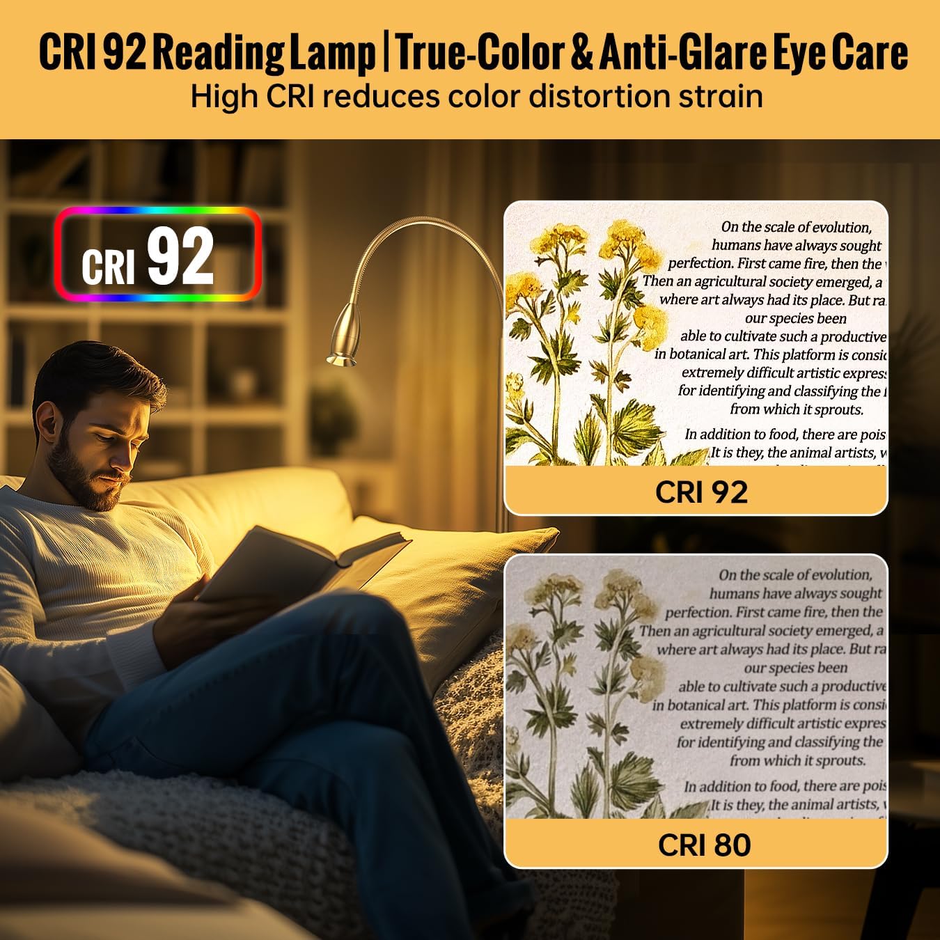 Reading Floor Lamp, 73" Standing Lamp with Dimmable Zoomable LED Spotlight, Adjustable Color Beam and Flexible Gooseneck, Remote & Pedal Control, for Reading Bedroom Crafting (Antique Brass)