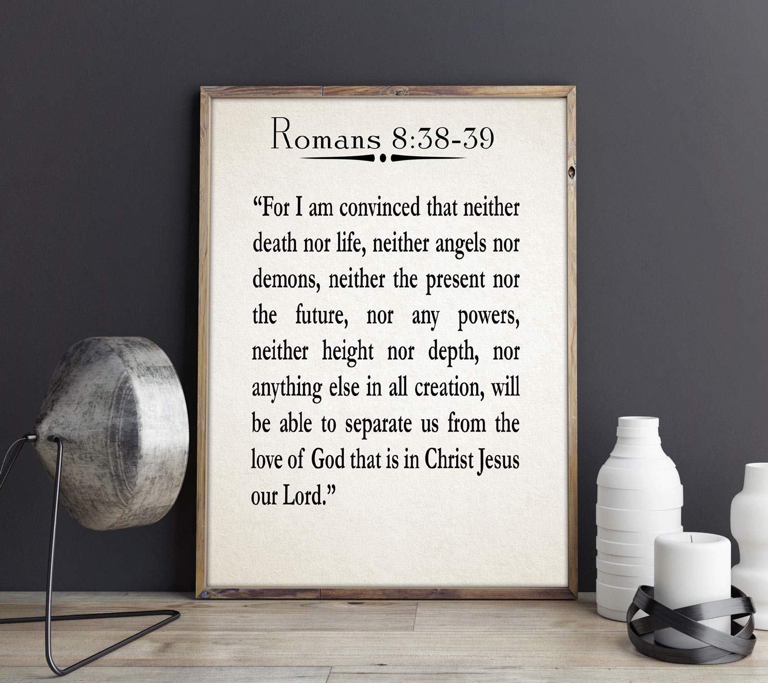 Romains 8:38-39 citation biblique sur affiche d'art ivoire 50x70 cm de qualité premium