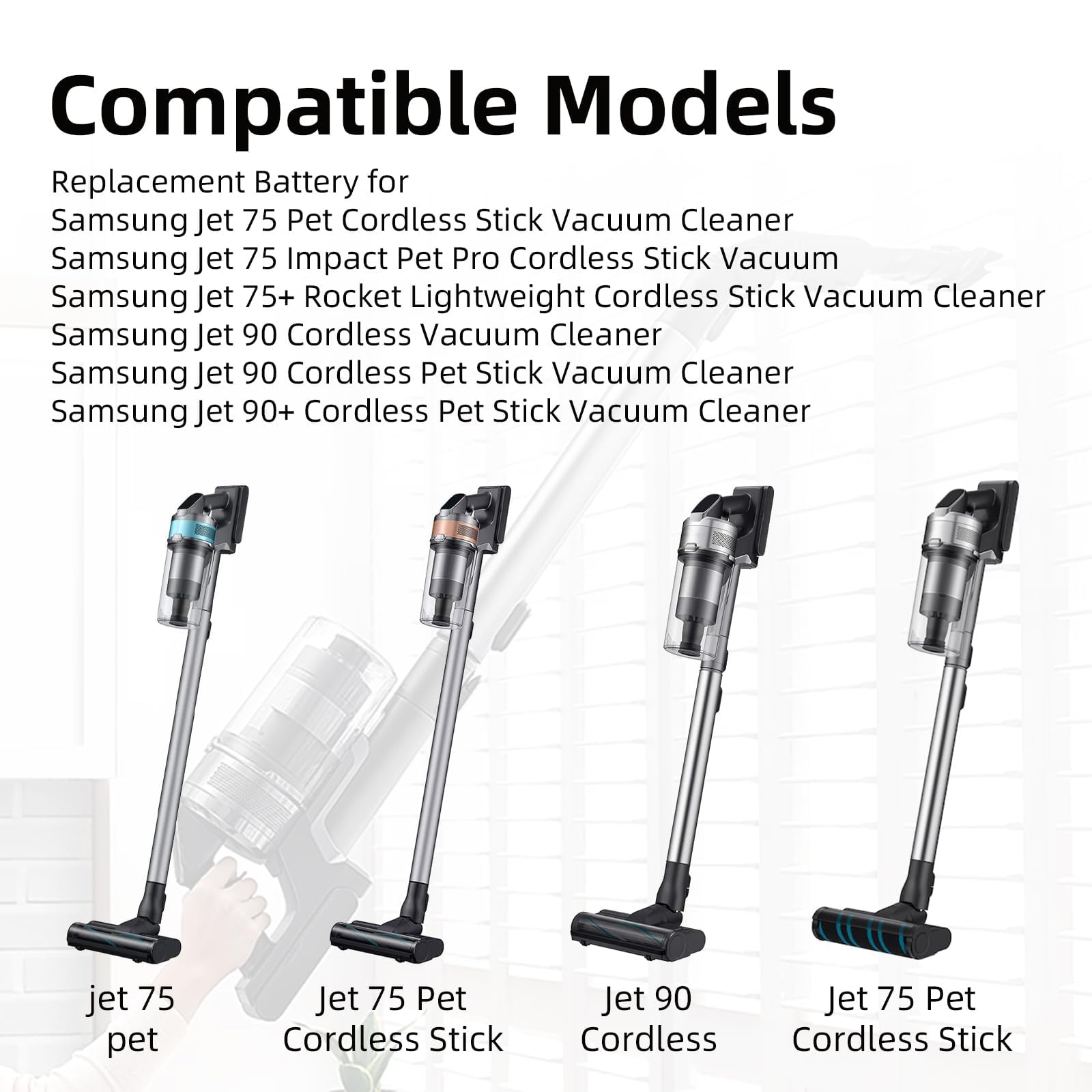 K KYUER 3500mAh VCA-SBT90/XAA Rechargeable Akumulator do Jet 75/75+/75 Pet/Jet 90/90+ Cordless Stick Vacuum Cleaner VS20R9046T3/AA VS20T7536T5/AA odkurzacza Bateria