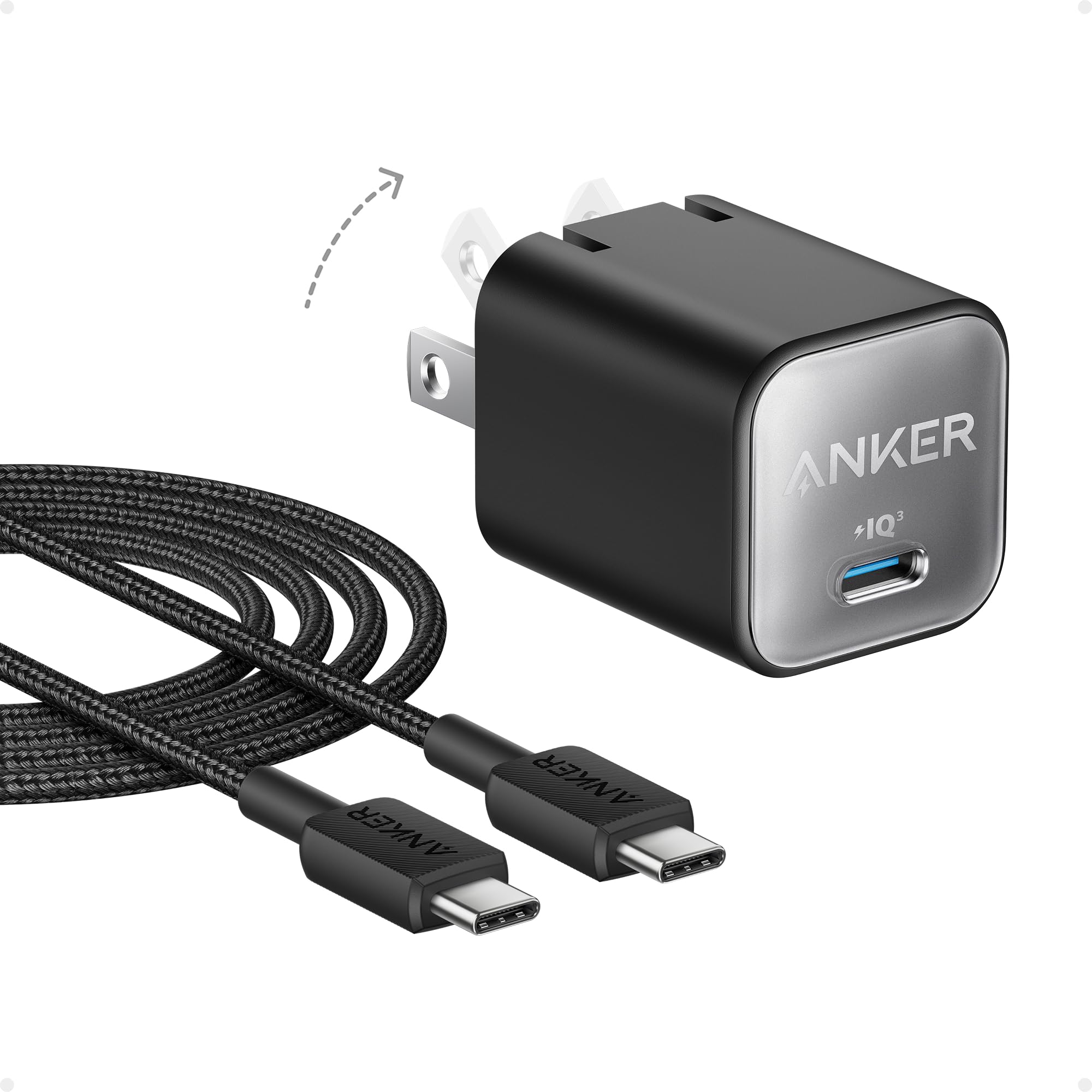 Anker Nano USB C Charger Block, 30W PIQ 3.0 Foldable iPhone Charger Fast Charging for iPhone 17/16 Series, Galaxy, iPad, Compatible with MagSafe black