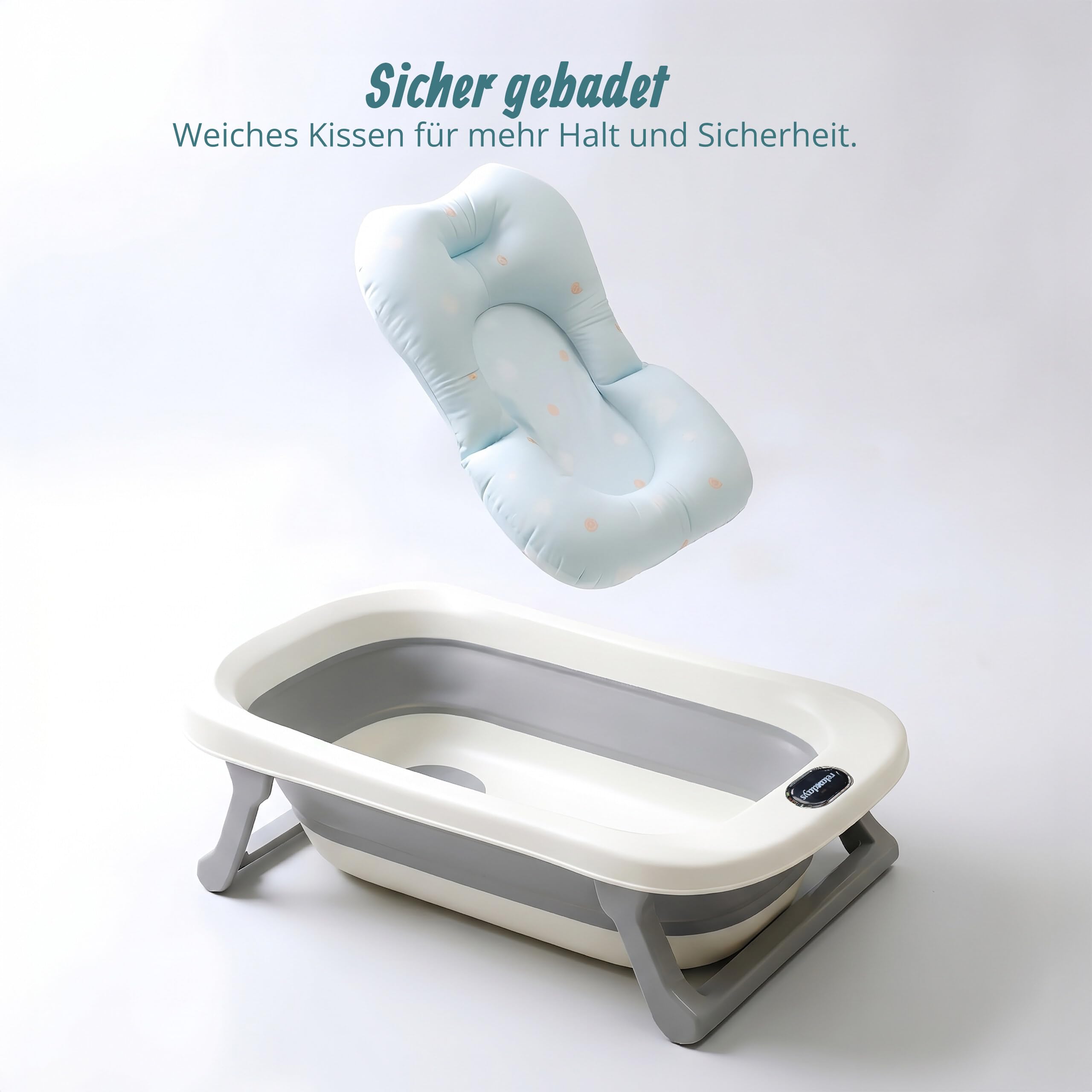 Relaxdays Babybadewanne faltbar, mit weichem Kissen, Babywanne, creme/grau