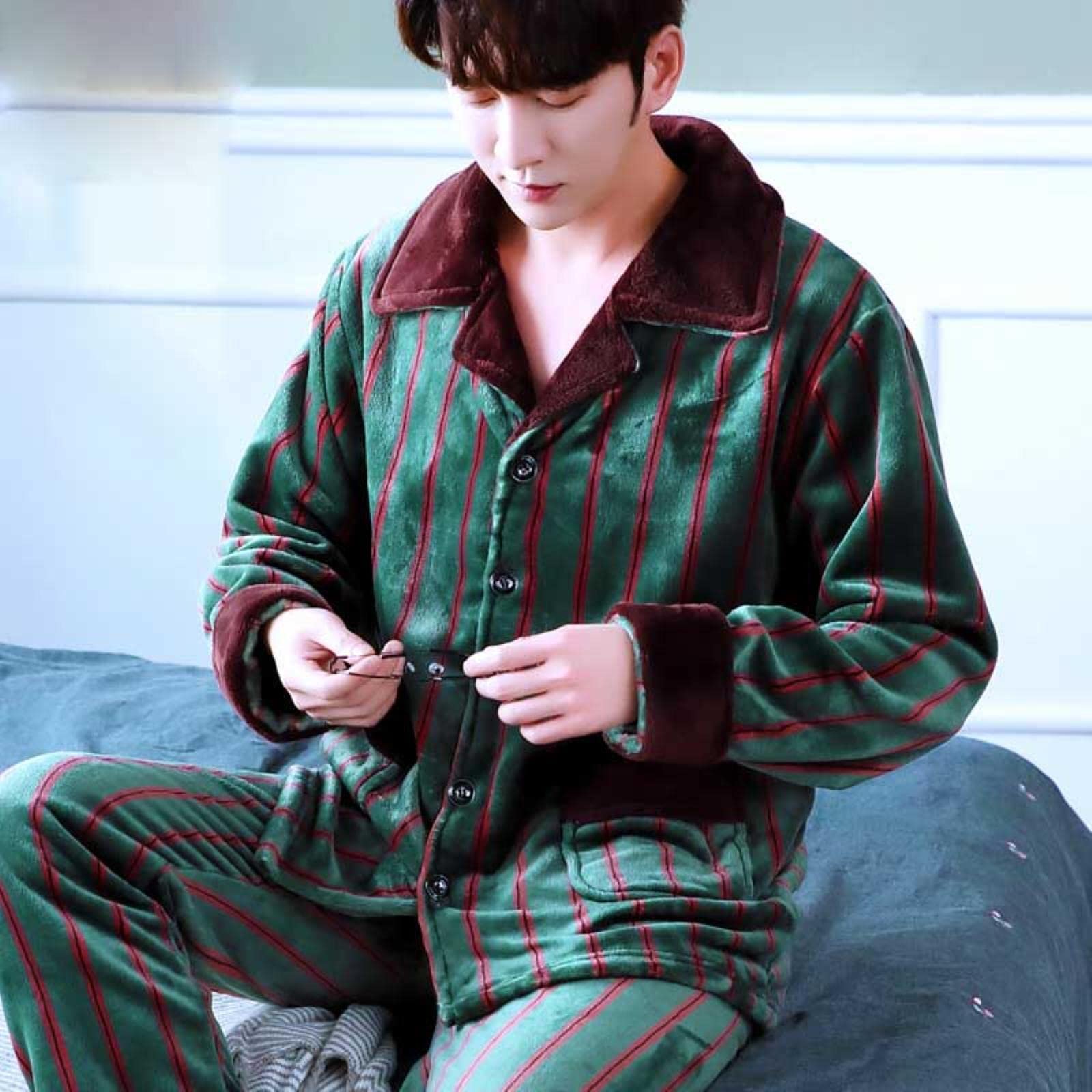 Uomini in pile di corallo set pigiama set autunno inverno morbido addensato cartone animato stampato in flanella sleep abbigliamento 2pcs/set top + pantaloni caldi abiti da casa-T,XXL(75-85KG)