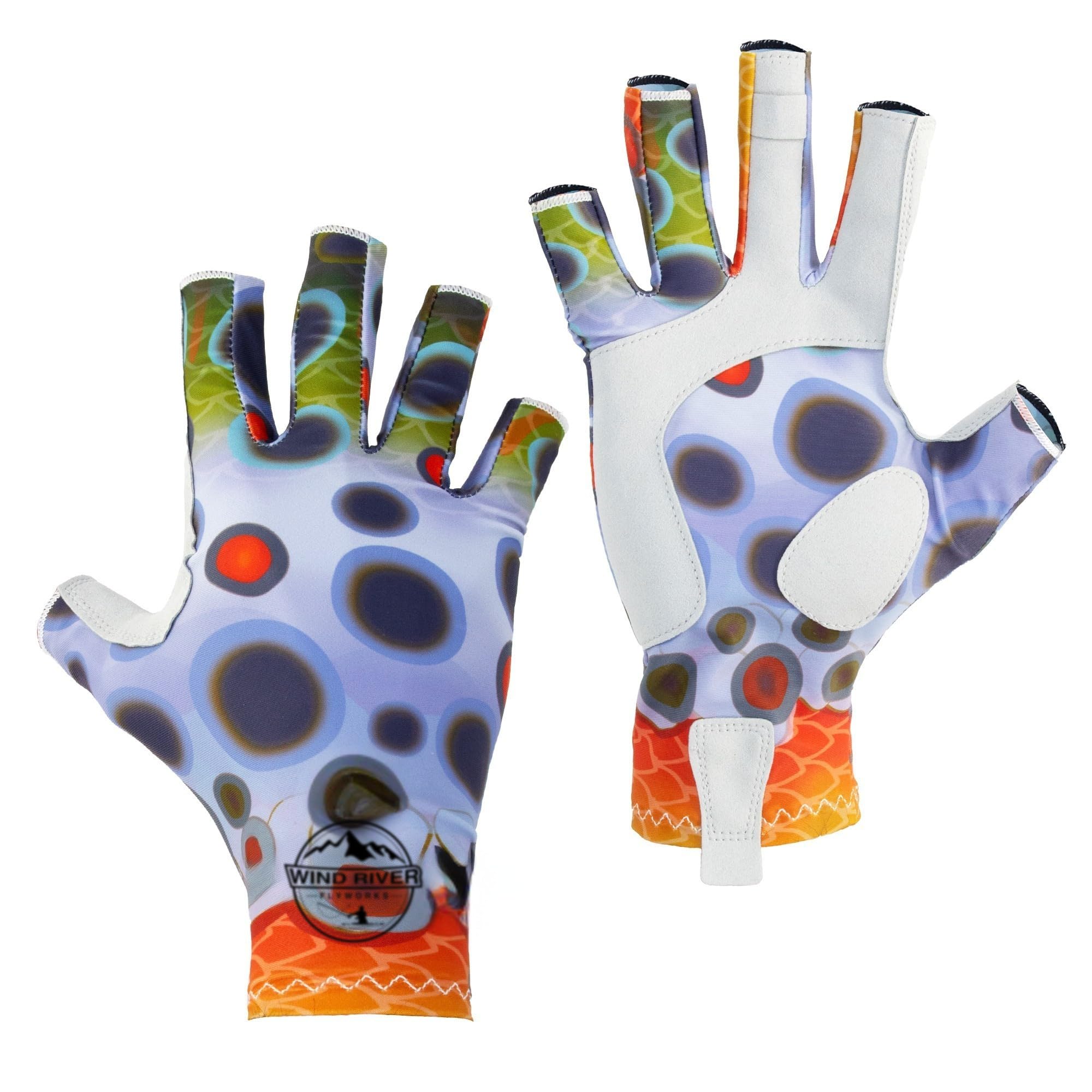 Teton Outdoors Trout Series Quick Dry SPF50+ Performance Sun Gloves for Men & Women Perfect for Fishing, Kayaking, Boating, Fly Fishing Great Patterns Brown Brook Cutthroat Golden Rainbow