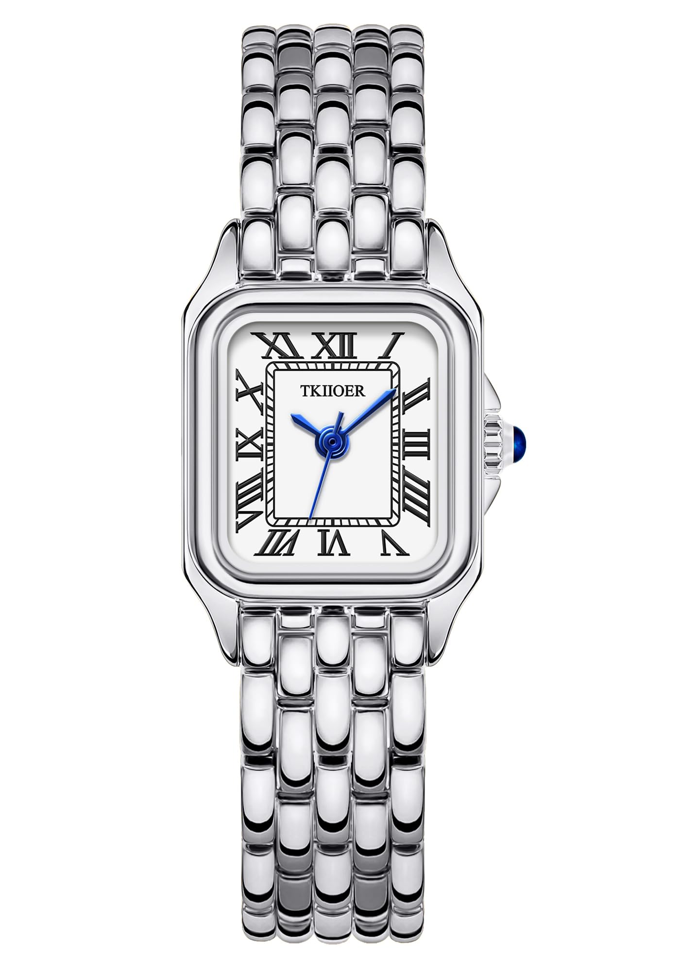 Photo 1 of TKIIOER Small Silver Watch for Women, Vintage Roman Dial Women's Watches, Rectangular Case Ladies Analog Watch (Silver)
