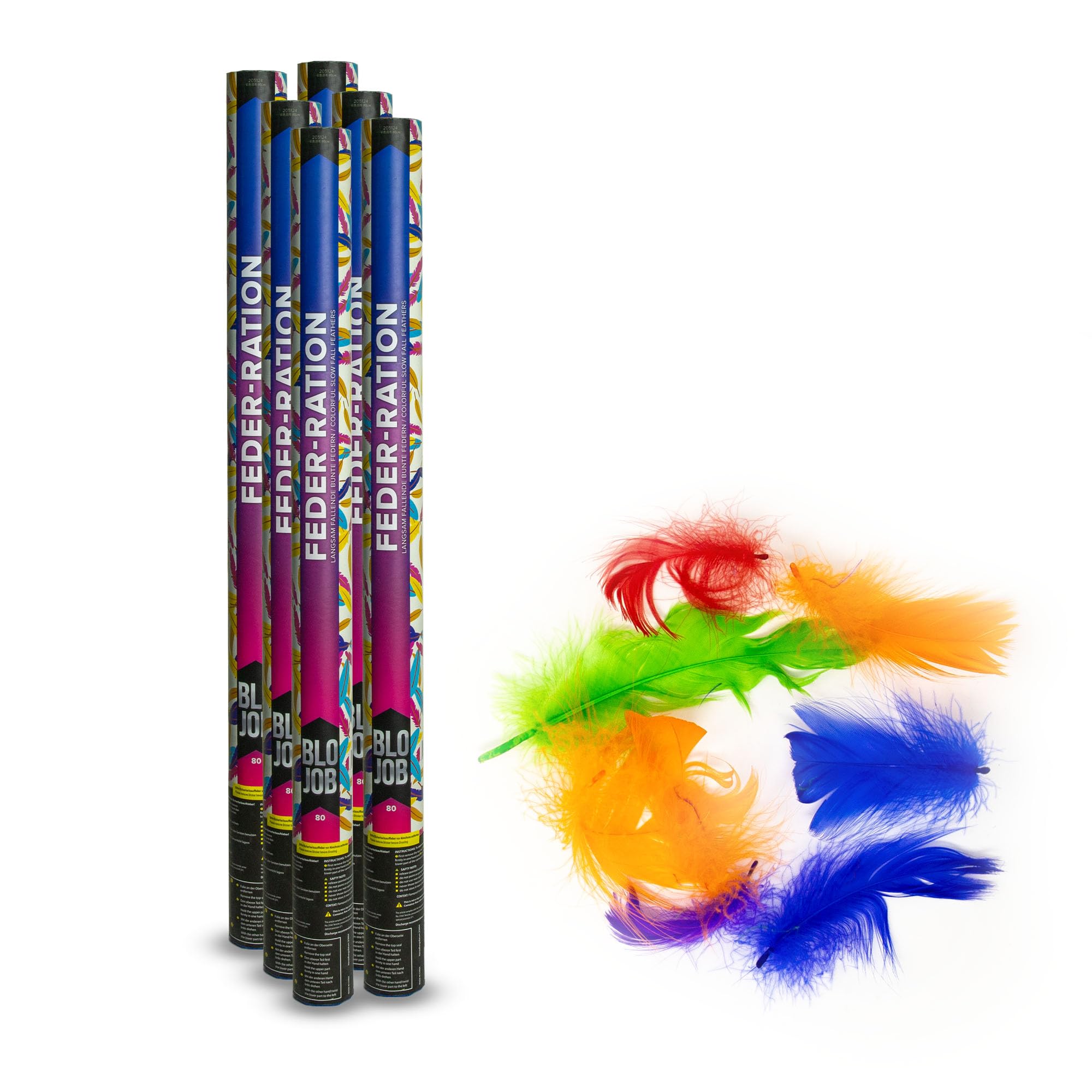 Pyroland 6 Stück Konfettikanone Feder-Ration 80 cm, bunte Federn, Party Popper für Hochzeit, Bühne und Geburtstag