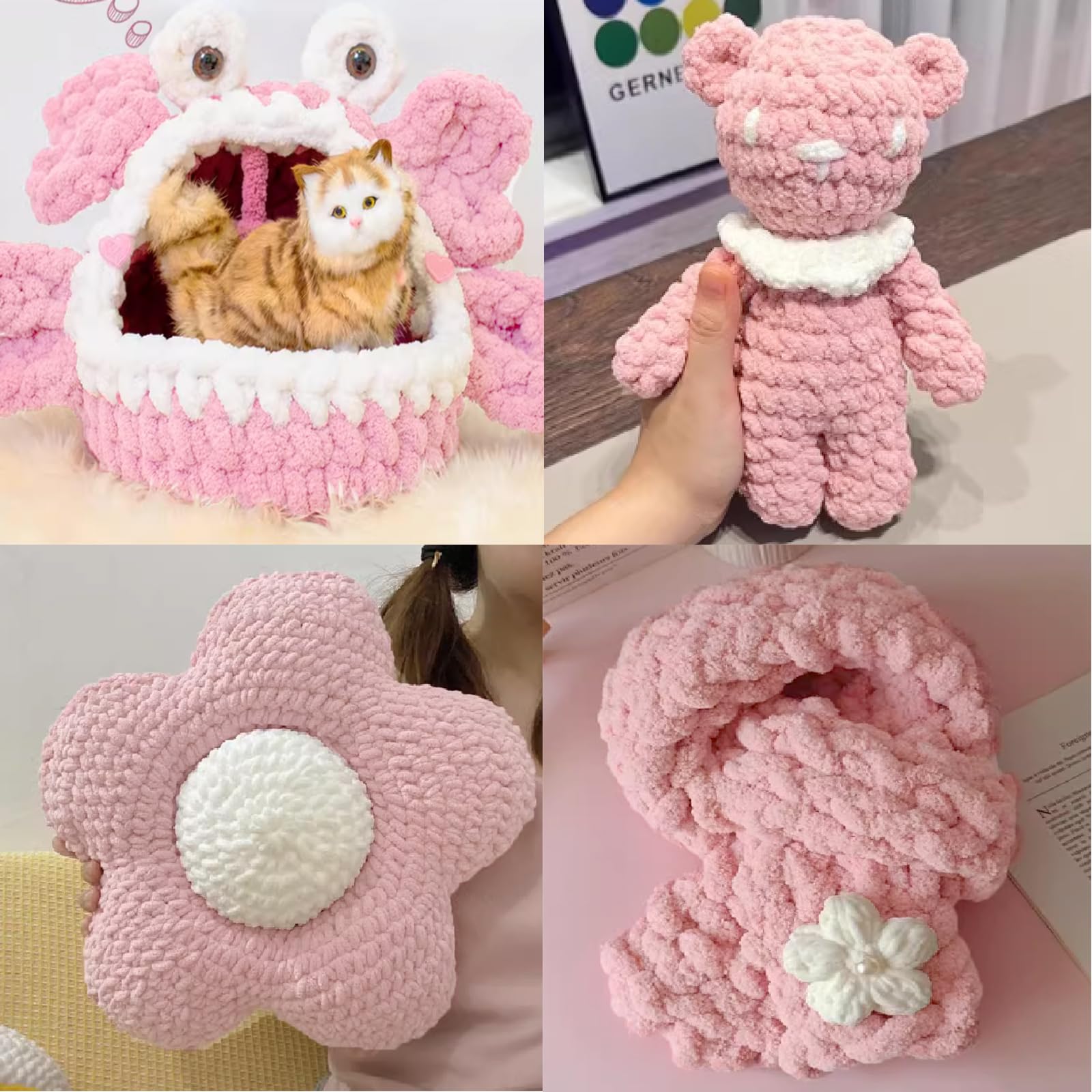Filato di ciniglia grosso assortito per uncinetto, morbido, soffice, voluminoso, per lavorare a maglia e lavorare a maglia, Jumbo soffice e spesso (4 bianchi e 4 rosa, confezione da 8, 2 kg, 192
