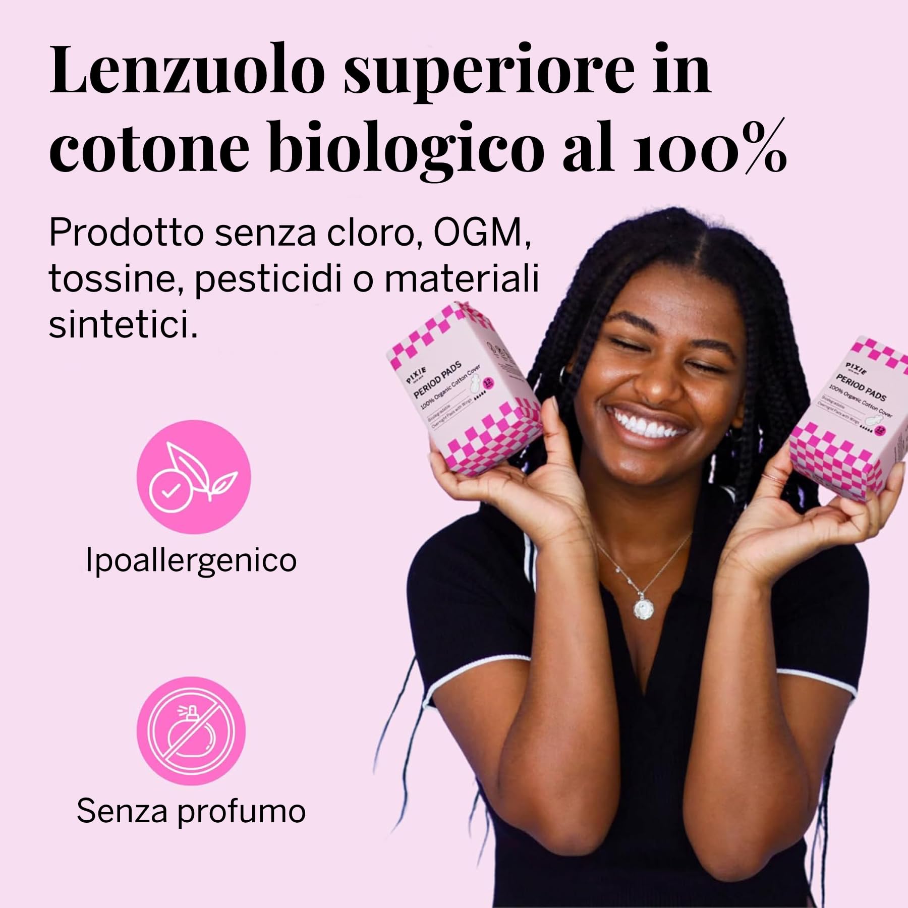 Pixie Assorbenti Notturni Ultra Sottili in Cotone Biologico per Donna – Assorbenza Extra Elevata con Ali – Anti Perdite, Ipoallergenici e Senza Profumo – 36 Pezzi
