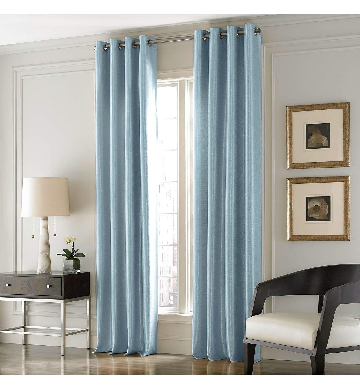 Valeron Lustre Solid Grommet Window Panel, 108" Length, Blue