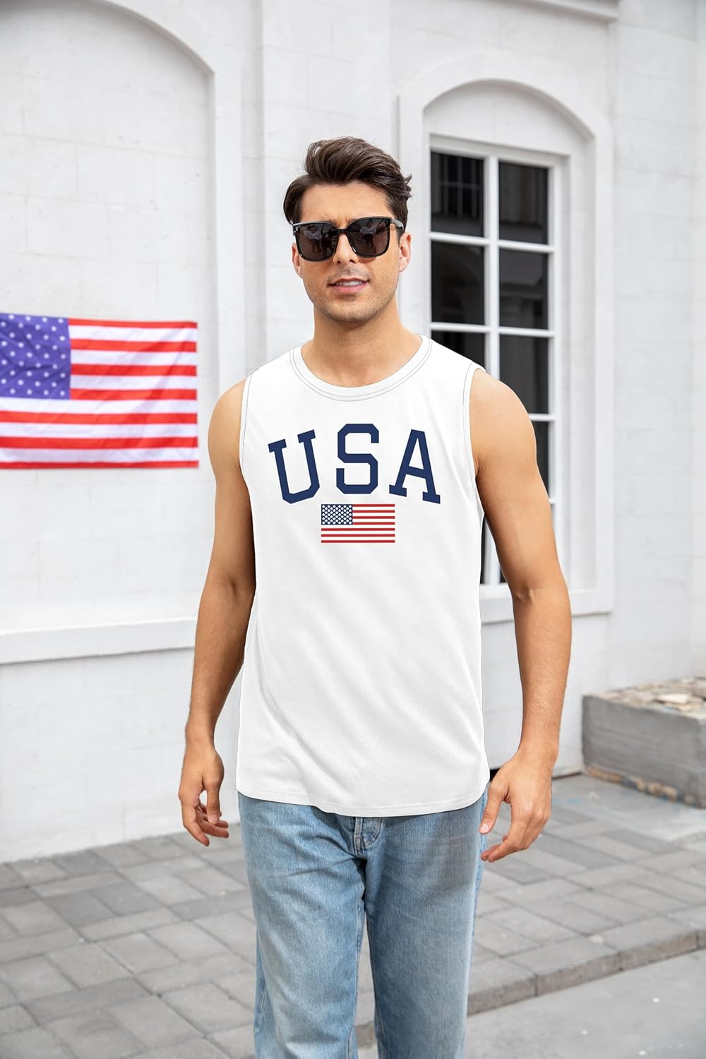 American Flag Tank Top Men 4th of July Shirts USA Print Patriotic Sleeveless Muscle Tee Tops - Image 3
