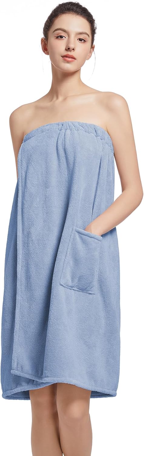 Women'S Soft Wrap Towel Full Length,Bath Robe After Shower Female Plush Long,Spa Bathrobes Lightweight With Pockets
