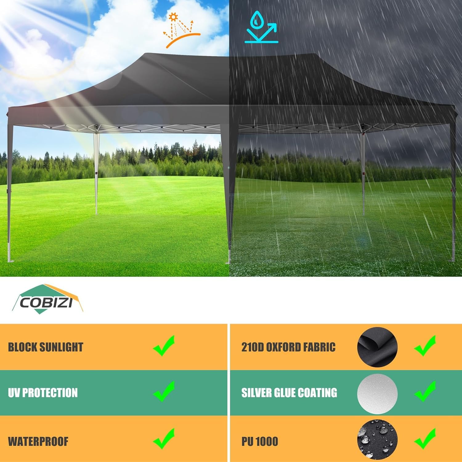 COBIZI Pavillon 3x6m Wasserdicht Stabil mit 6 Seitenteilen,Schwarz | Faltpavillon 3x6 Partyzelt Pop Up Camping Gartenzelt Gartenpavillon für Garten, Party, Festival, Hochzeit, UV-Schutz