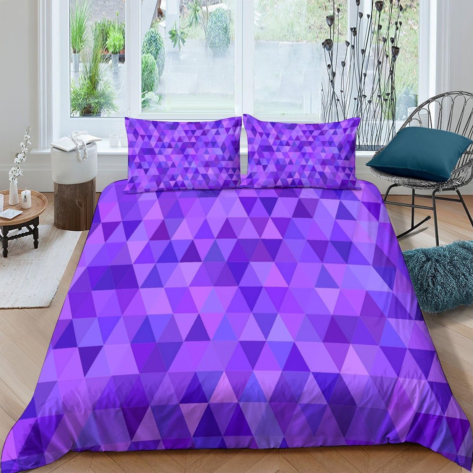 Ctjqhvkz Style-5 3D Printed Purple Geometric Fitted Sheet Microfiber Soft Bedroom Decor Triangle Pattern Mattress Cover For Home Dorm Single（135X200cm）
