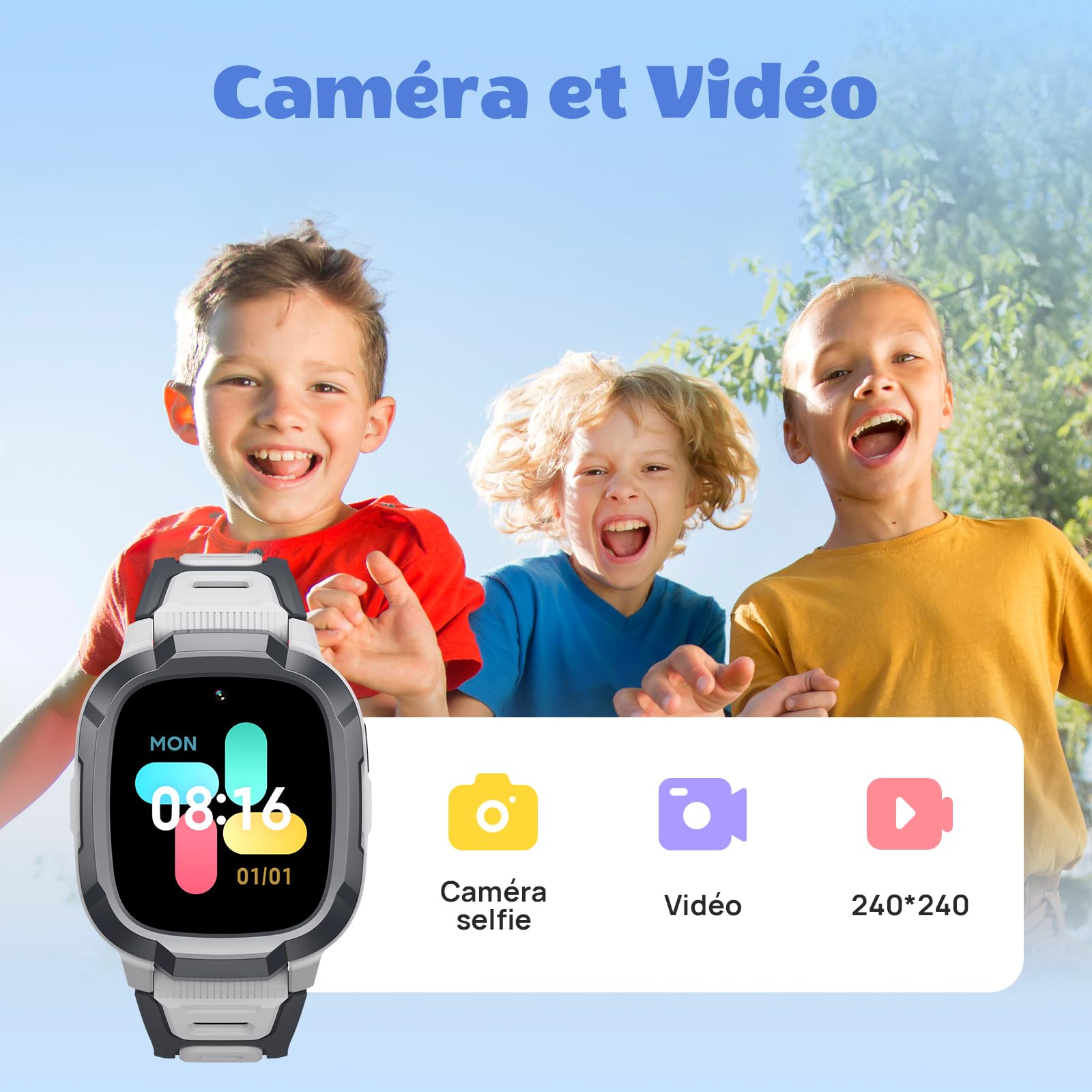 Mibro Kids Watch Phone P6 Montre Connectée Enfant 4G Caméra 2MP, Localisation GPS 7-en-1, Alerte SOS, Autonomie 5 Jours Usage Quotidien, Étanche 2ATM - Idéal Sécurité et Communication (Gris)
