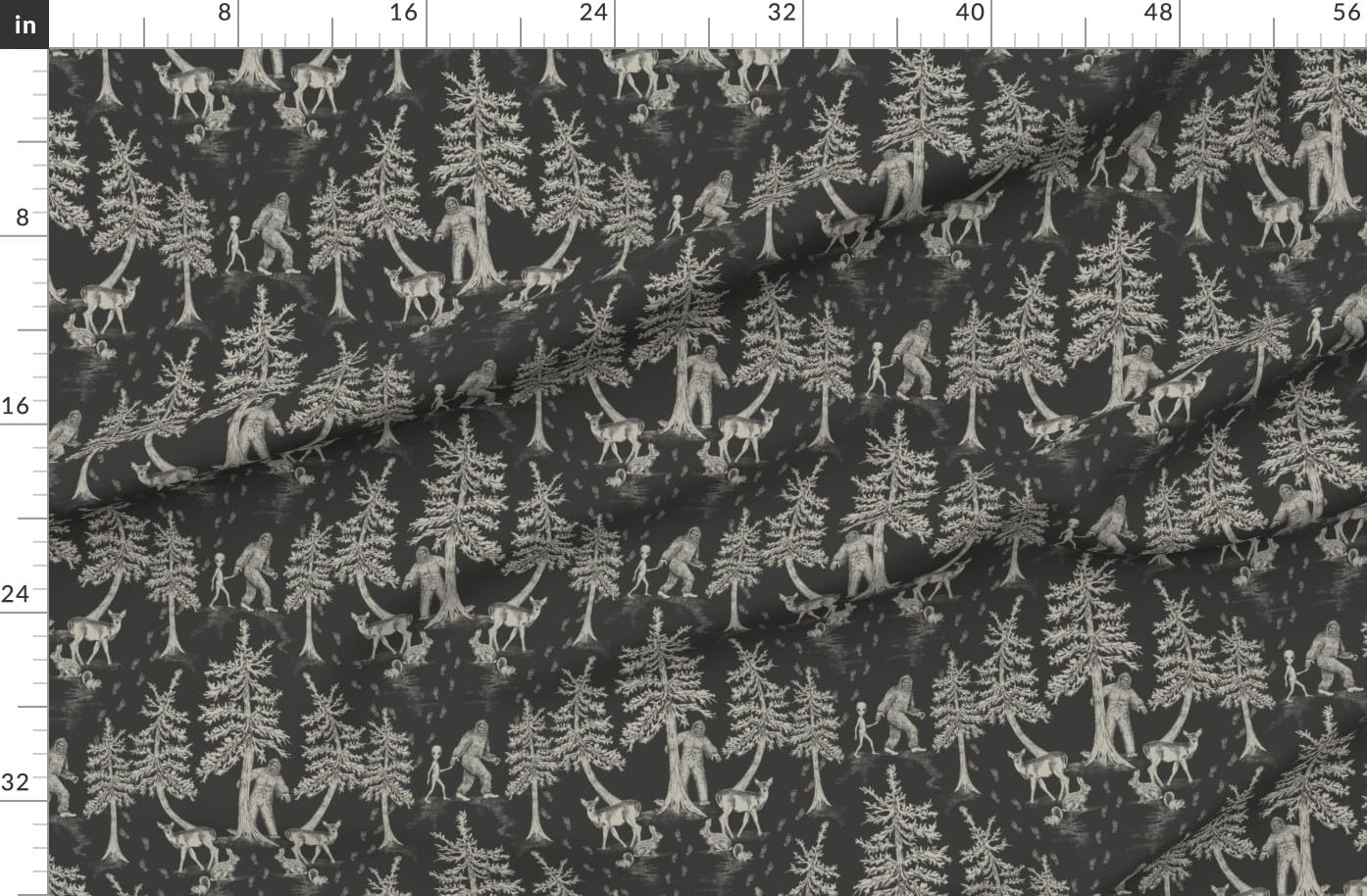 Spoonflower Fabric - Sasquatch Cryptids Charcoal Gray Cryptozoology Aliens Printed on Organic Cotton Sateen Fabric by The Yard - Sewing Quilting Apparel Home Decor