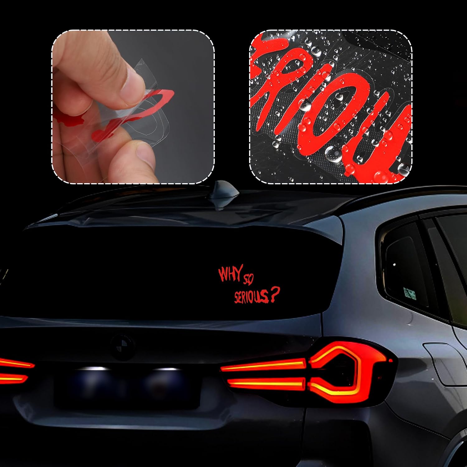 TOMALL 3pcs Why So Serious Vinyl Reflective Stickers for Car Funny Halloween Theme Decorations Waterproof Self-Adhesive Decal for Truck Motorcycle Window Bumper Wall Laptop (Red) image 3