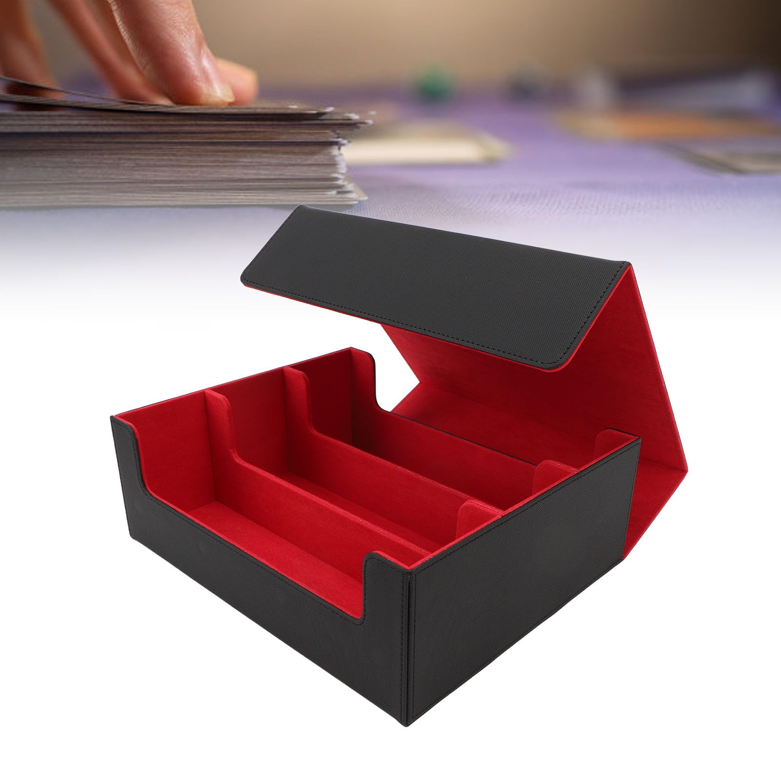 Sorandy Caja de Baraja de Cartas Estuche de Almacenamiento con Cierre Magnético de Gran Capacidad para Cartas de Juego y de Tarot Cuero de PU 105 X 290 X 245 Mm (Carcasa negra con forro rojo.)