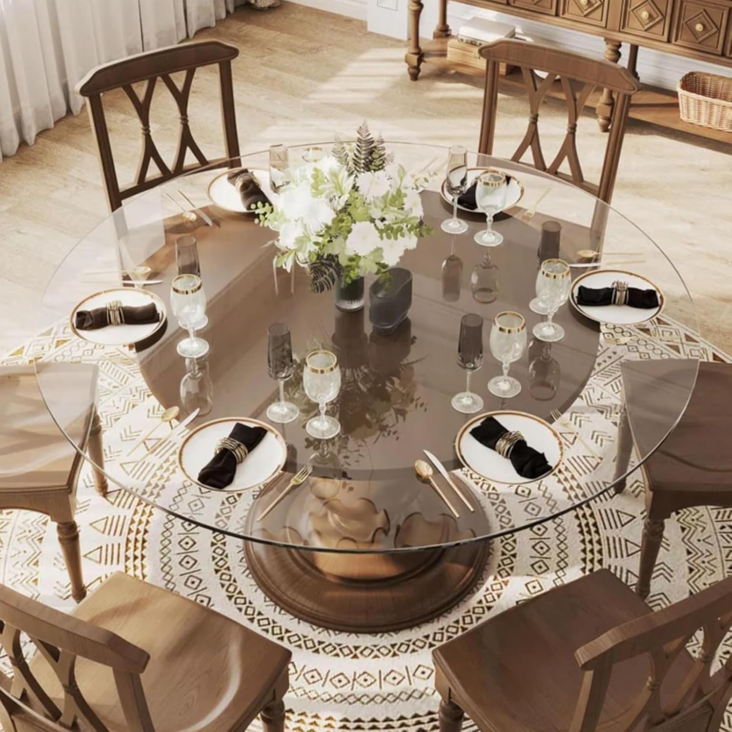 Round Patio Glass Table Top, Round Glass Top, Polish Edge Radius Corners, 1/2" Thick, High Temperature Resistance, for Dining Table, Coffee Table, Home，Office(90CM(35IN))