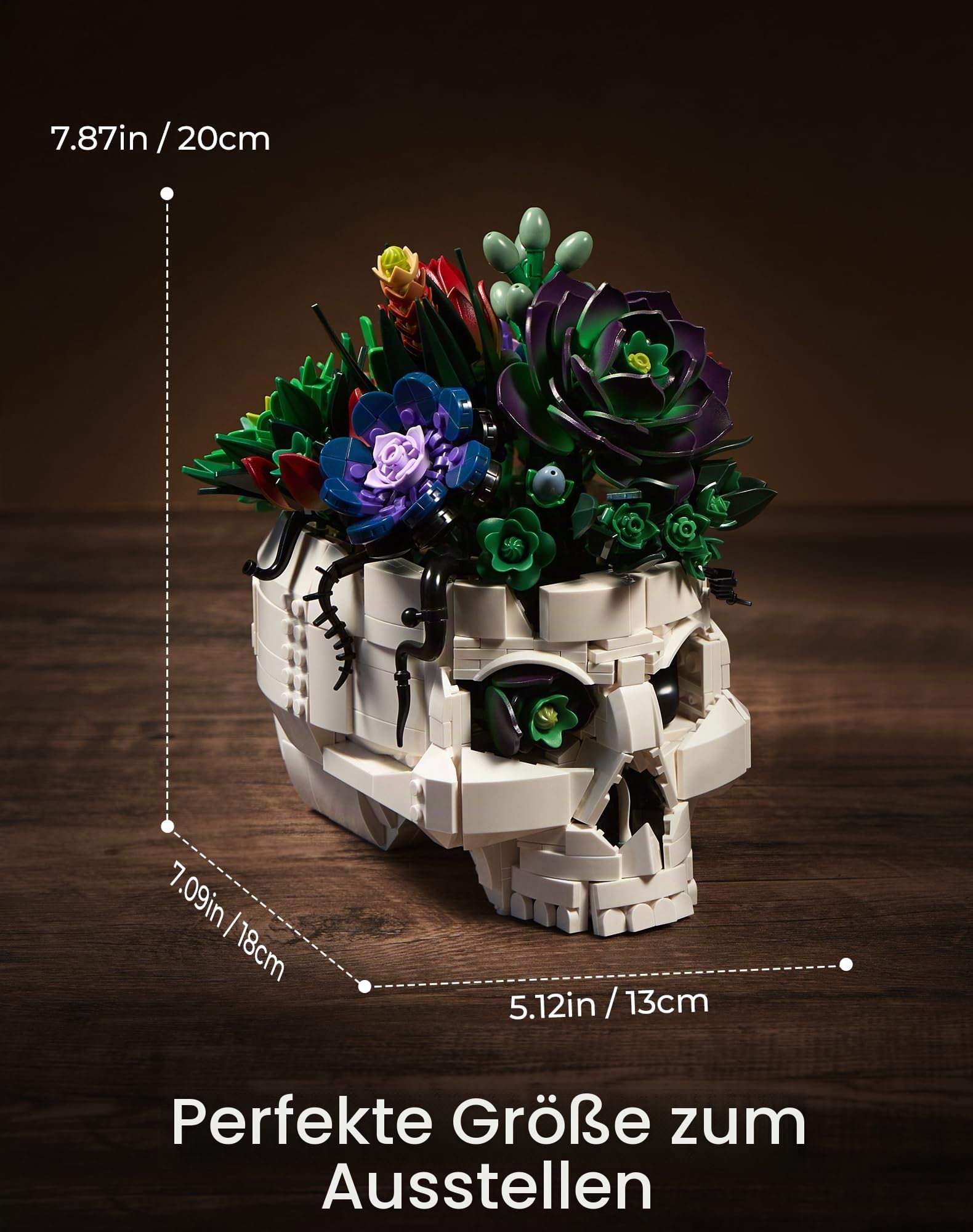 Botanicals Sukkulenten Bauset mit Totenkopfvase - Künstliche Pflanzen Blumen Bauset für Erwachsene Frauen & Männer Geschenkidee zum Geburtstag Jahrestag Vatertag Weihnachten - Gothic Dekoration