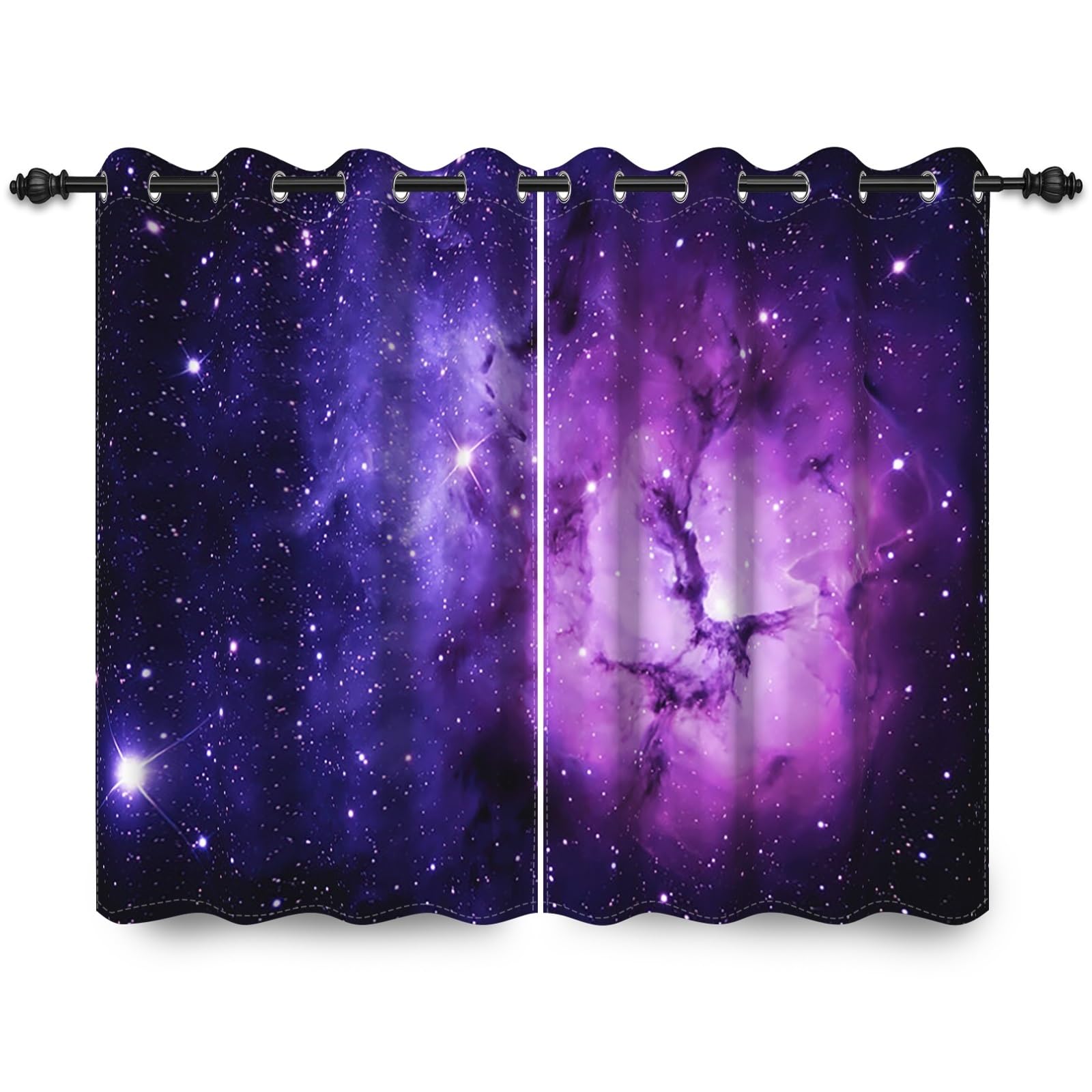 ggaimwf 46"x 72" Galaxy Eyelet Curtain for Kids Bedroom Space Purple Nebula Starry Sky Fantasy Thermal Grommet Room Dividers Blackout Window Drapes for Boys Girls Playroom Living Room,2 Panels