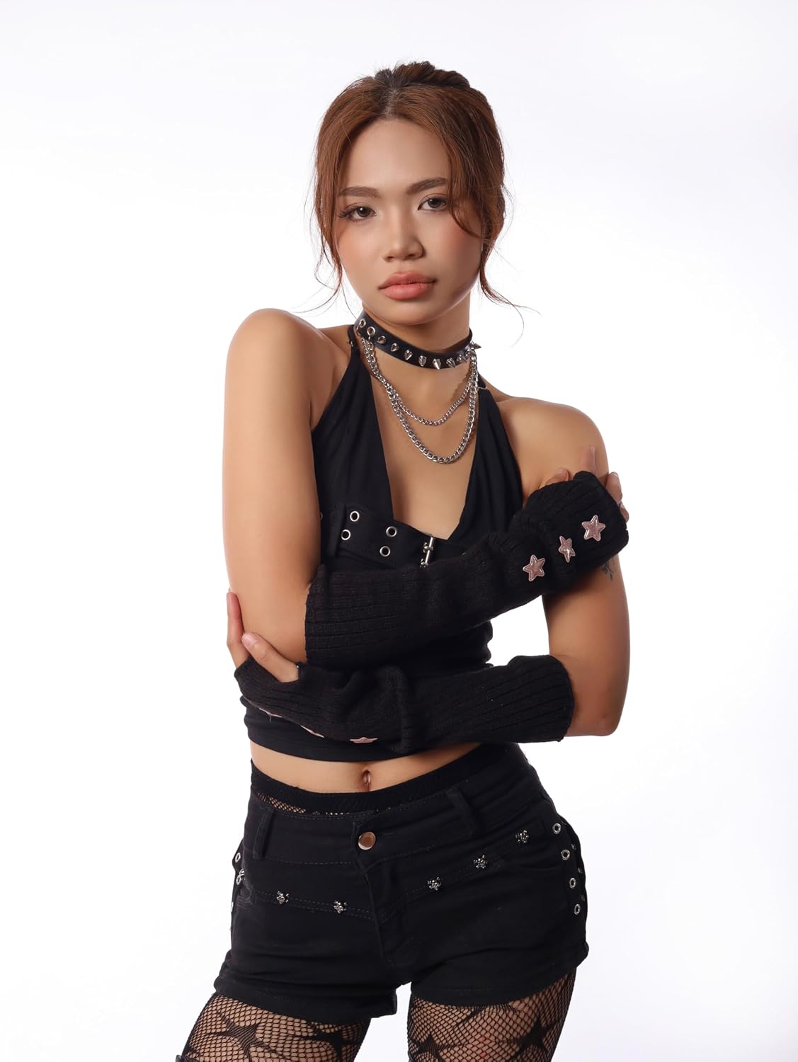 Sacina Black Star Long Fingerless Gloves, Arm Warmers Y2k, Goth Punk Gloves, Emo Accessories