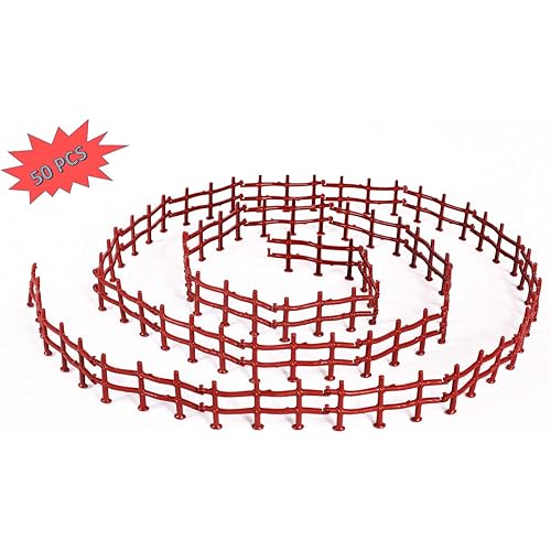 HERSMEMOR 50PCS Toys Fence Horse Corral Fencing Accessories Playset, Mini Plastic Garden Fence Toys Farm Animals Horses Figurines, Fence Panels, Cake Toppers for Kids (M)