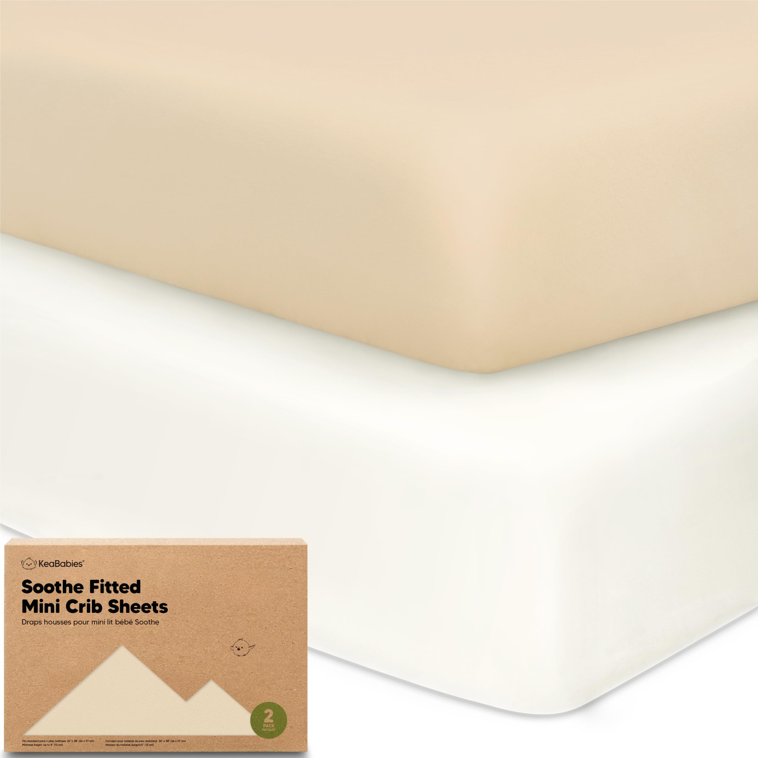2-Pack Mini Crib Sheets Fitted, 38x26 Pack N Play Mattress Sheets (Khaki)