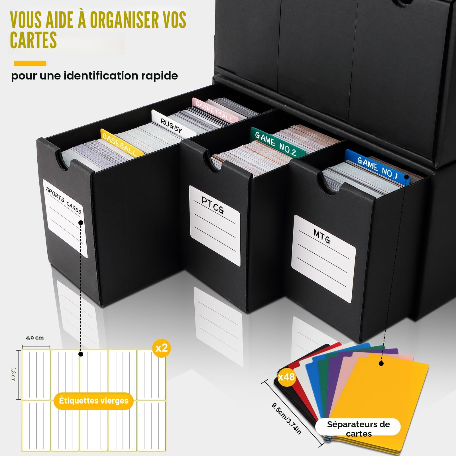Boîte de Rangement Pour Cartes à Collectionner,Plus de 12000+ Boîtes de Rangement en Carton Avec 48 Intercalaires,Organiseur de Cartes à Collectionner Pour Cartes TCG