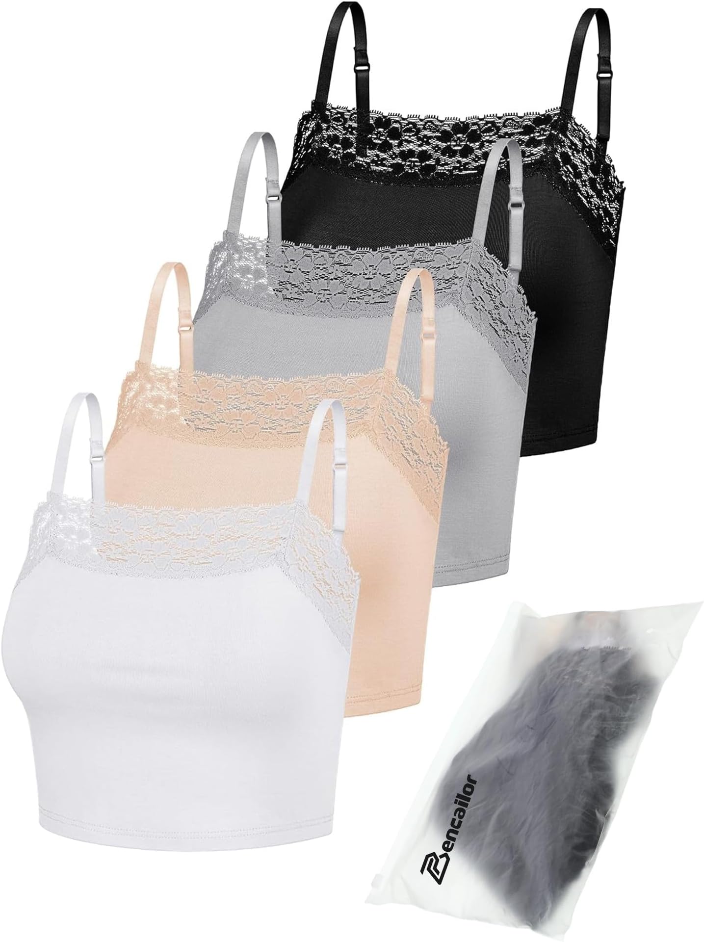4 Pcs Womens Lace Cami Bralettes Spaghetti Strap Crop Tops Bandeau