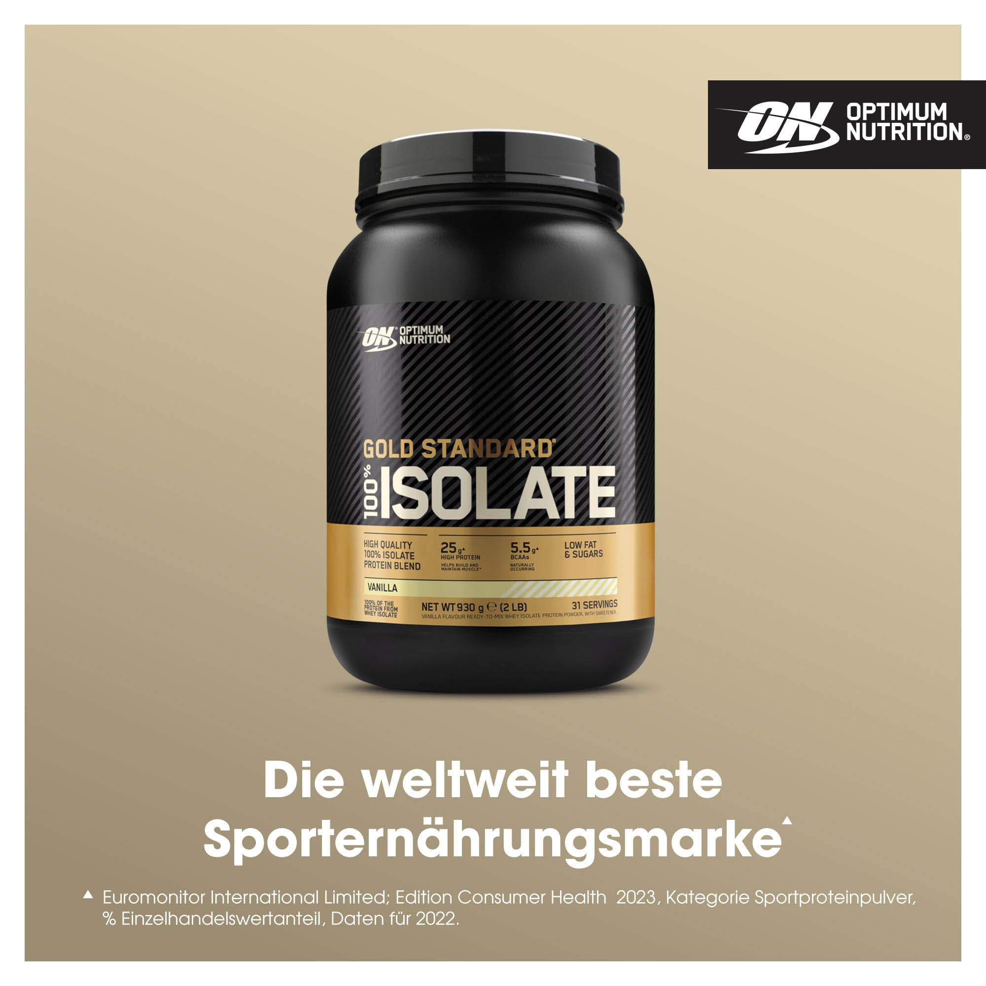Optimum Nutrition Gold Standard 100% Whey Proteinisolat Pulver, Geschmack Vanille, 930g, 31 Portionen
