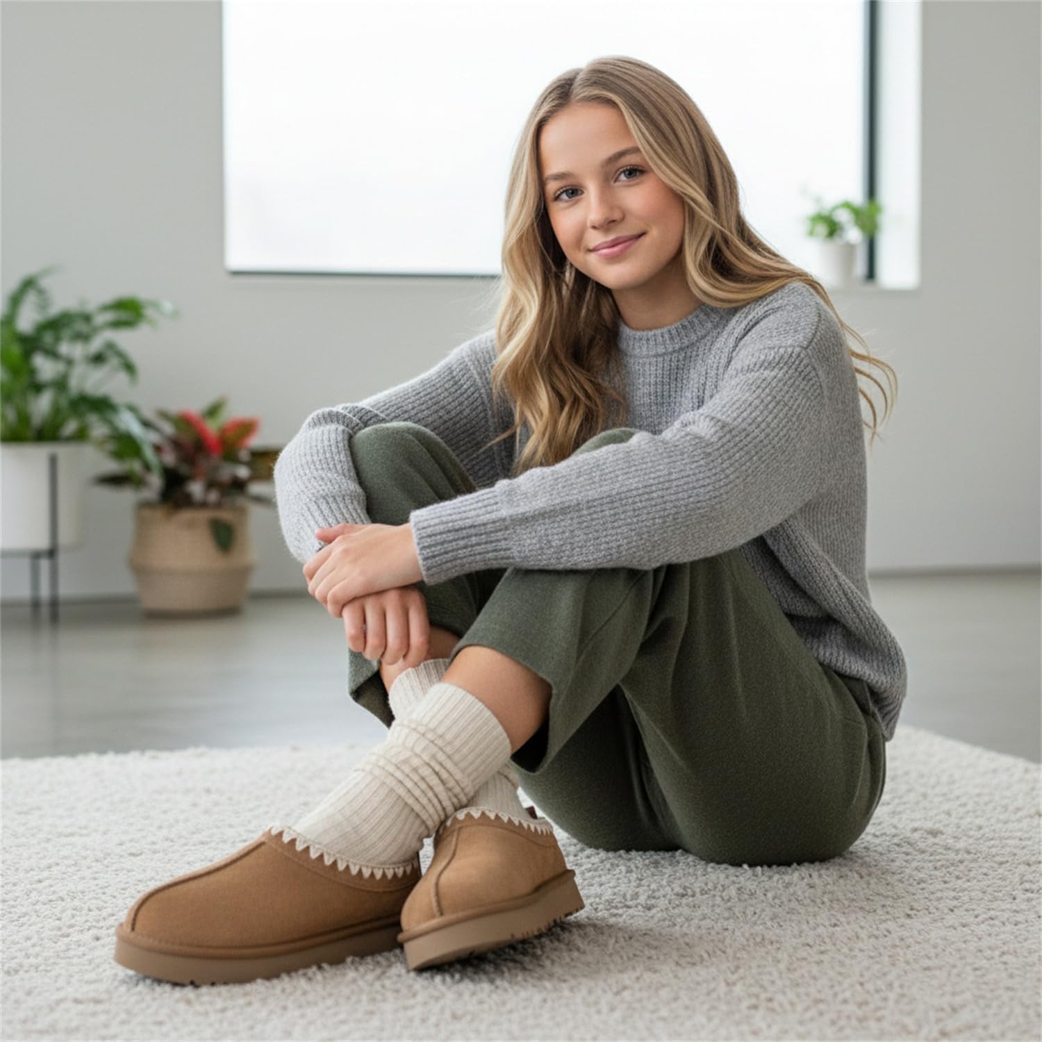 Hoaeiewds Fashion Embroidery Platform Slippers for Women's Fleece Lined Ankle Mini Boots Outdoor Indoor Non-Slip Warm - Image 4