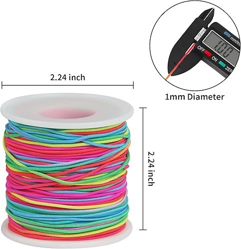 Miniatura 2 de Ohtomber Cordón elástico para pulsera, 2 rollos de cuerda elástica de arcoíris de 0.039 pulgadas para hacer pulseras, hilo para cuentas de arcilla,