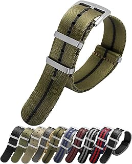 Superior Nylon Seatbelt Watch Strap - Top-notch Ballistic Nylon Watch Band For Men & Women- Heavy Duty Stainless Steel Buckle- Compatible with Most Watches- Black, Blue, Green, Beige, Navy and Striped