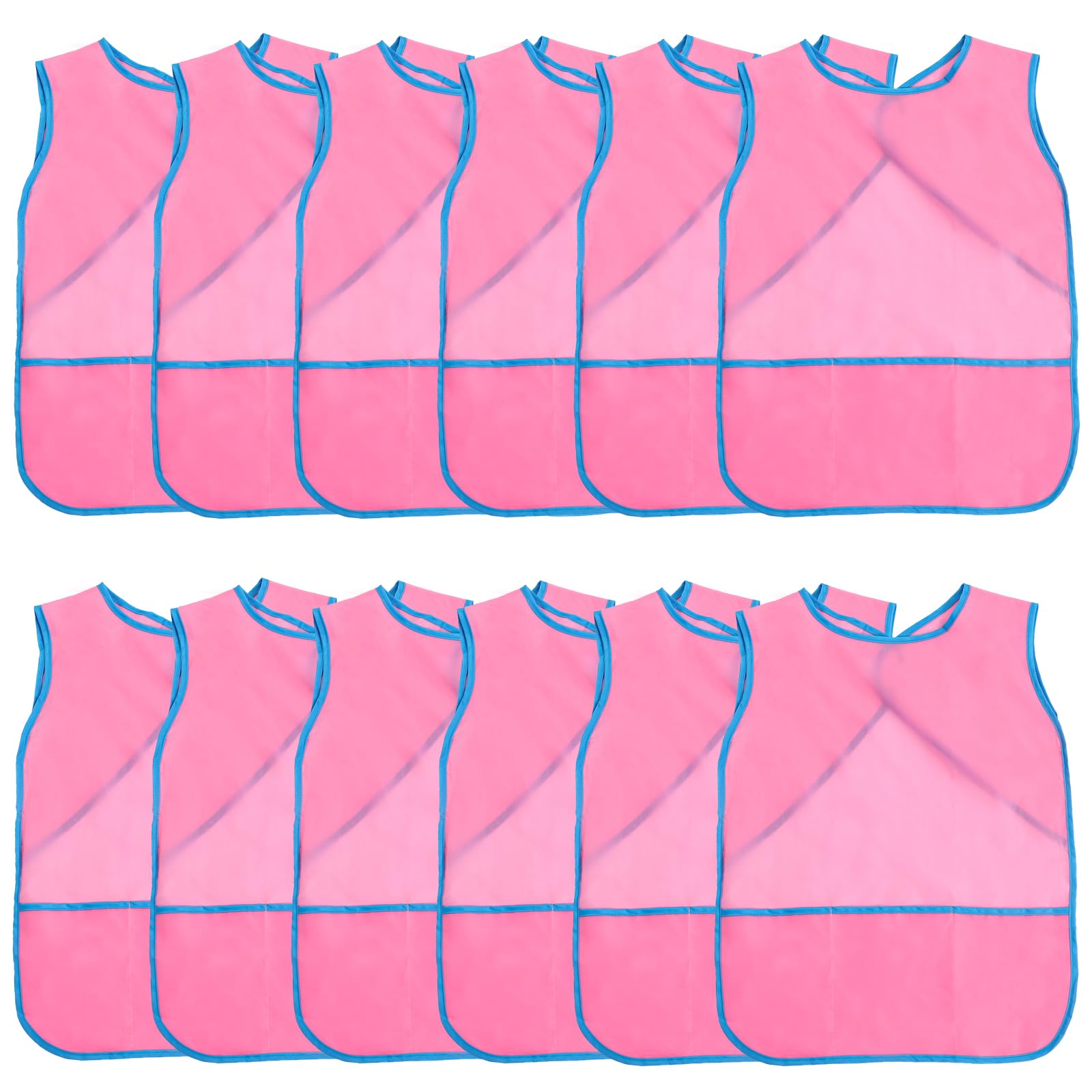 XIEJINJIA 12 Pack Kids Art Paint Smock Sleeveless with 3 Roomy Pockets Artist Child Play Aprons for Boys Girls Cooking Painting Craft(Pink)