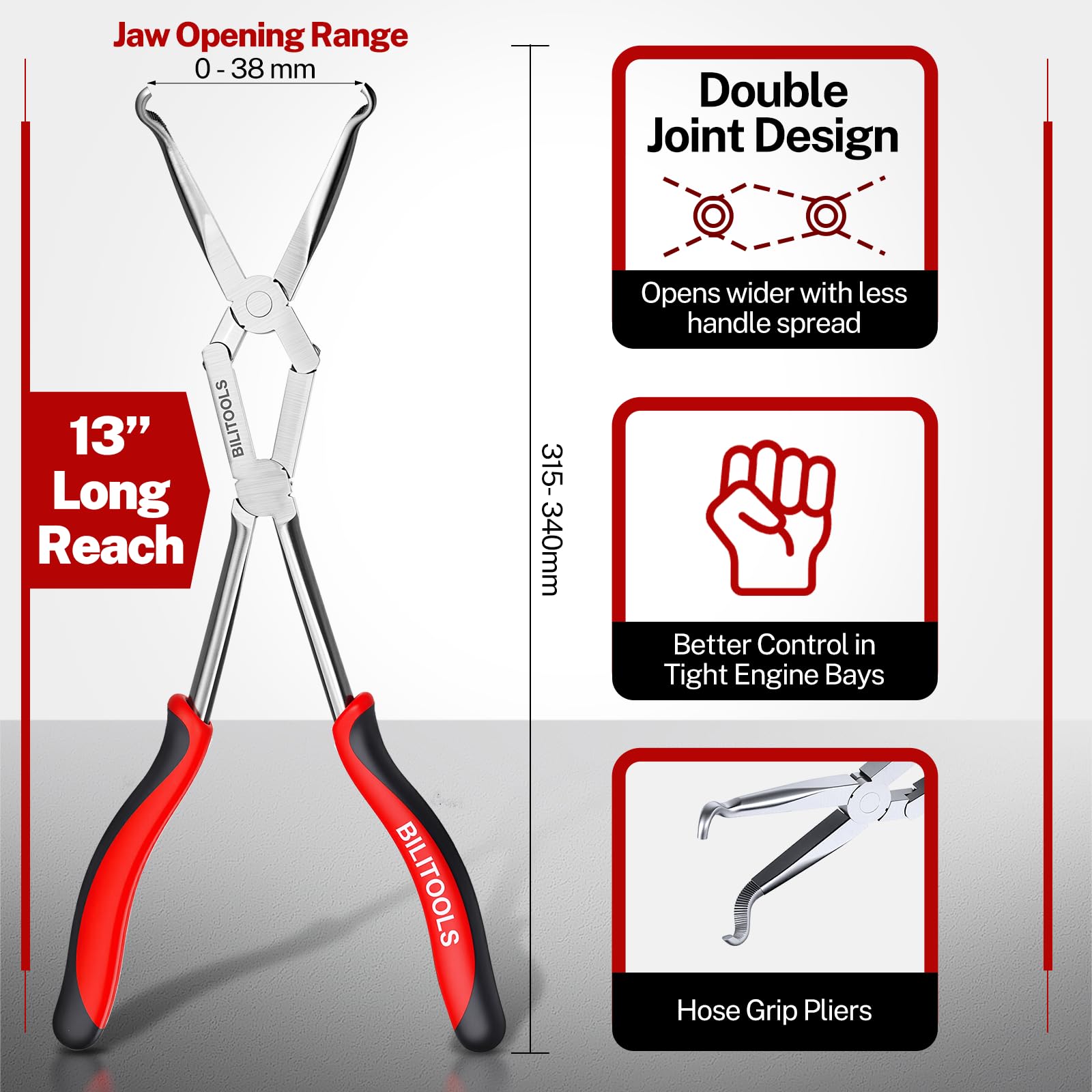BILITOOLS Pinza a becchi per candele, 330 mm, con punta ad anello da 8 mm
