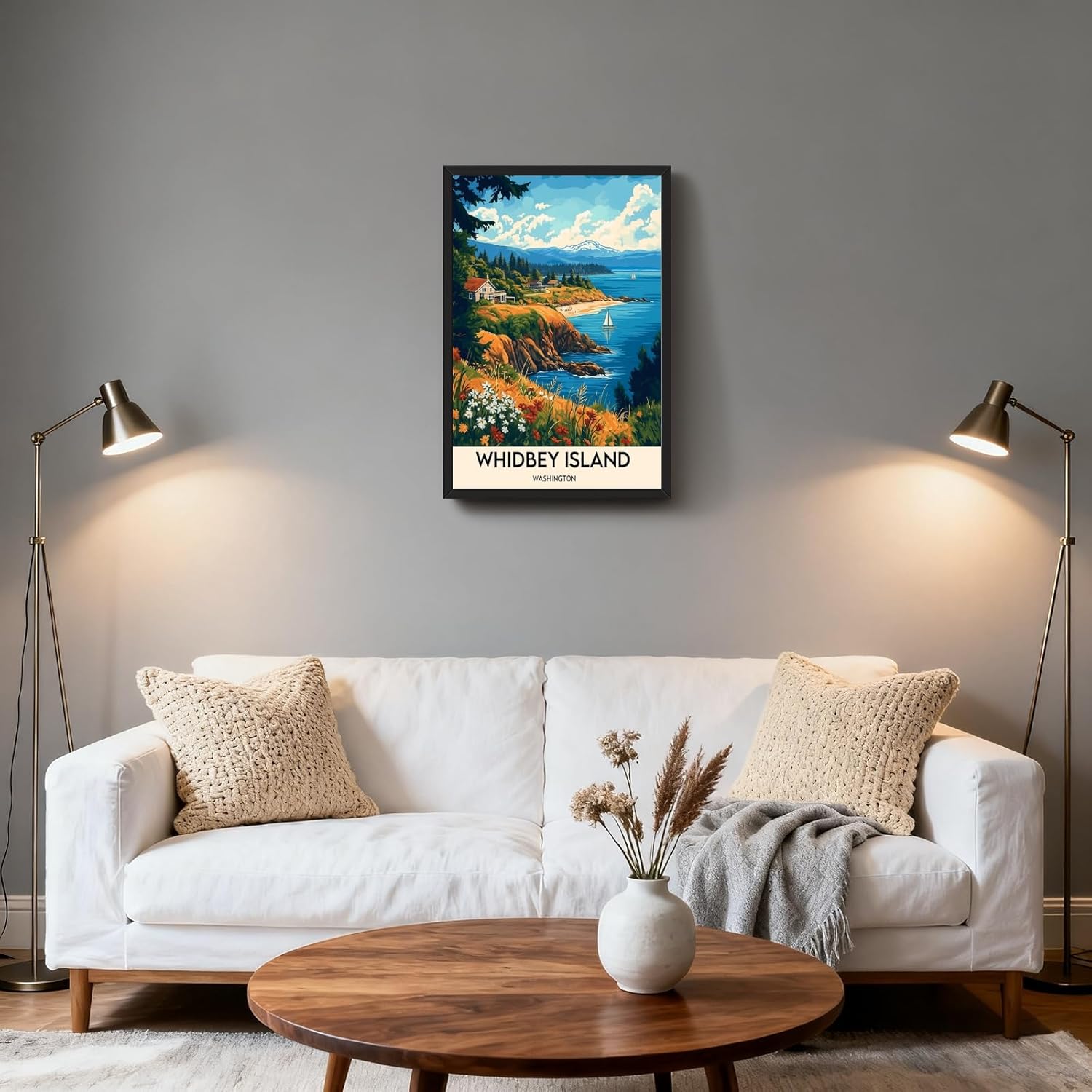 Black Frame Wall Art Whidbey Island Poster Washington Coastal Landscape Canvas Print Pacific Northwest Seascape Decor Trendy Travel Ocean Cliff Shoreline Picture for Living Room Office 8x10inch