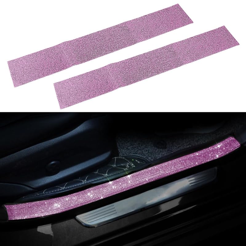 Protetor de soleira automotiva com acabamento de strass adesivo KITUREK rosa para porta e para-choque, 45 x 7 cm, 2 unidades