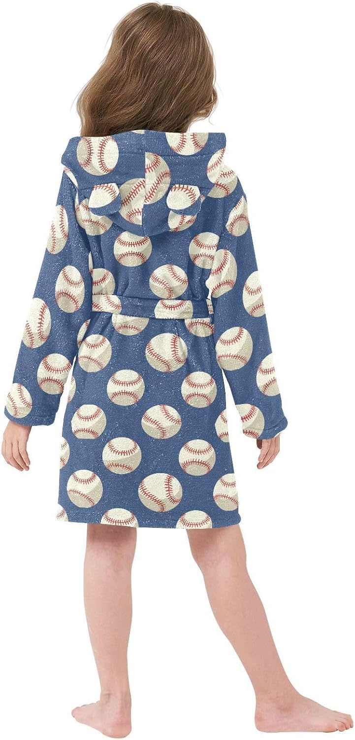 Bathrobe Fleece Hooded Robes Soft Sleepwear Cute Print Housecoat Gown with Pockets