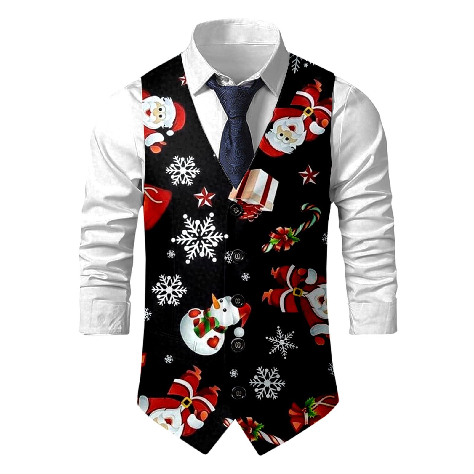 Christmas Waistcoat Mens Christmas Suit Vest un Waistcoat Fun Xmas Festive Happy Xmas Waistcoats V Neck Sleeveless Slim Fit Party Costumes Party Dress Up Vest Suit