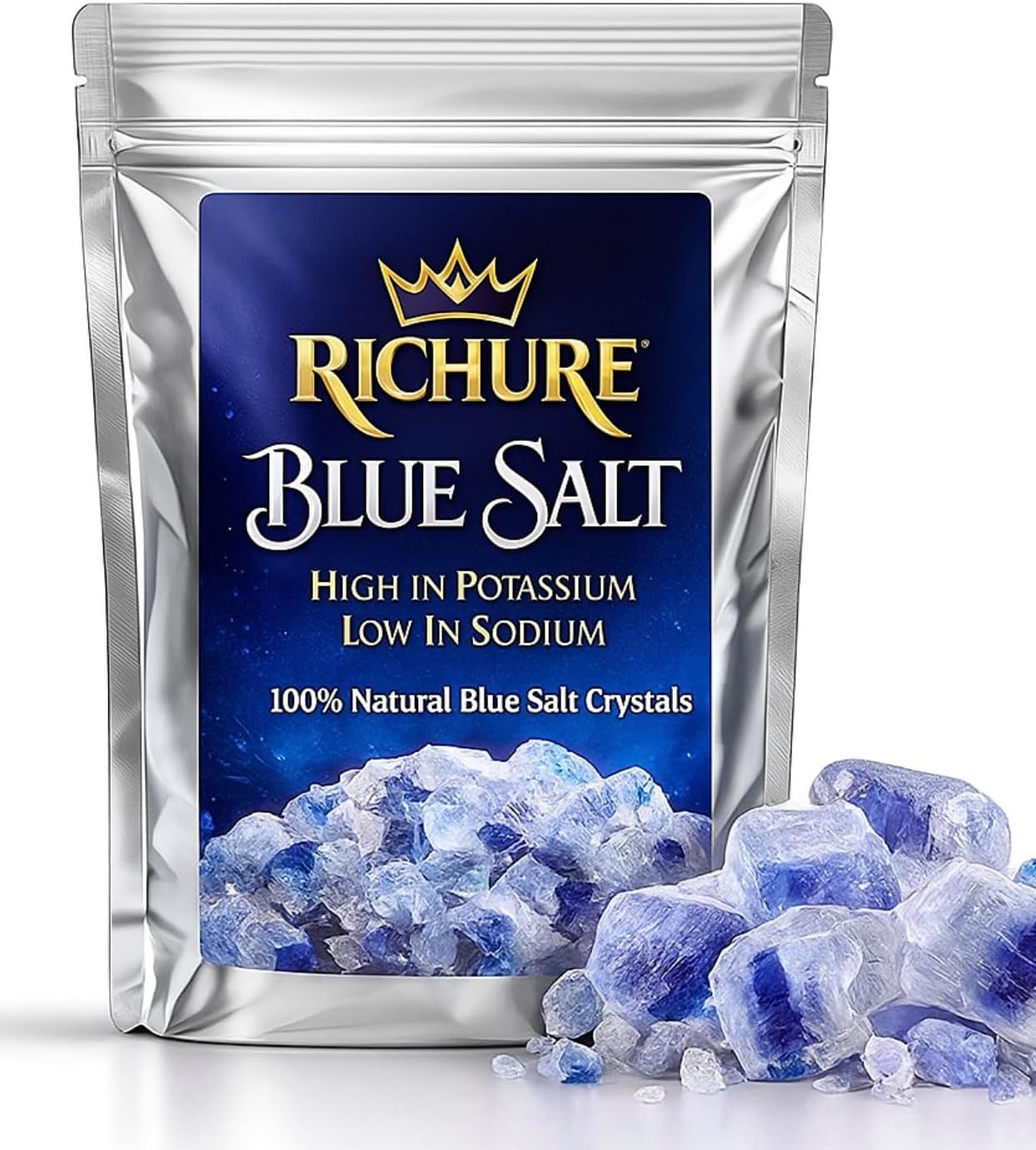 Ancient Blue Salt โ Rare Mineral Treasure | High Potassium, Low Sodium, Pure & Unprocessed | Gourmet-Grade by Richure 100g (3.52 oz)