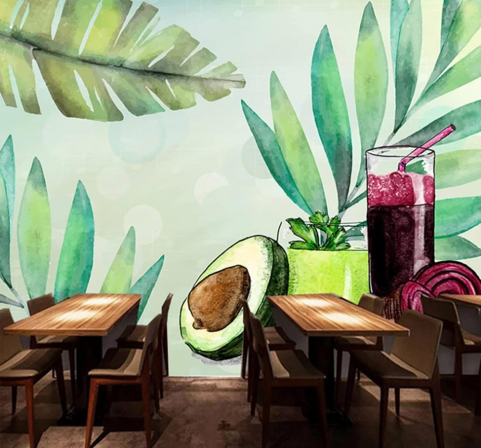 Wallpaper-3D-Xlm 150Cm×105Cm(B×H) Fresh Fruit Vegetables Juice Tea 3D Wallpaper Easy Install Feature Office Living Room Sofa Bedroom Tv Background Wall Decoration-150Cm×105Cm
