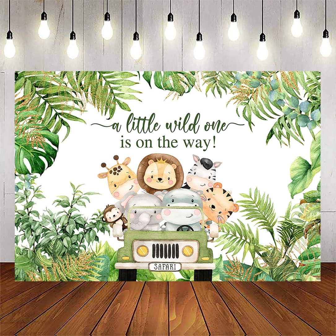 Avezano Wild Baby Shower Backdrop A Little Wild One is on The Way Banner Jungle Animals Safari Baby Shower Decorations Supplies(7x5ft