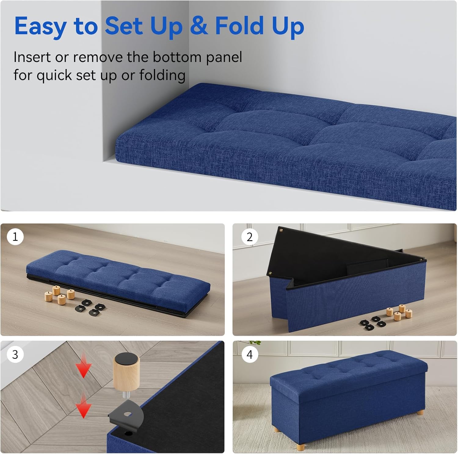 BRIAN & DANY 43 Inches Folding Storage Ottoman Bench, Ottoman with Storage Bench for Bedroom, Living Room, Entryway, Foot Rest with Legs, Blue - Image 5