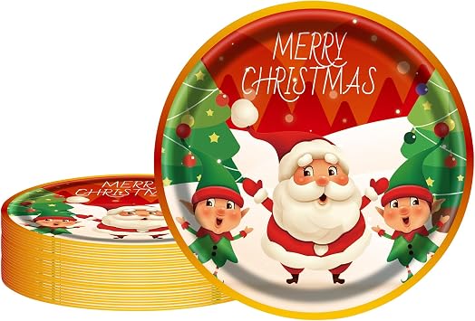 50pcs Christmas Paper Plates, 7 Inch Dessert Plates With Merry Christmas Letters, Party Decoration Supplies