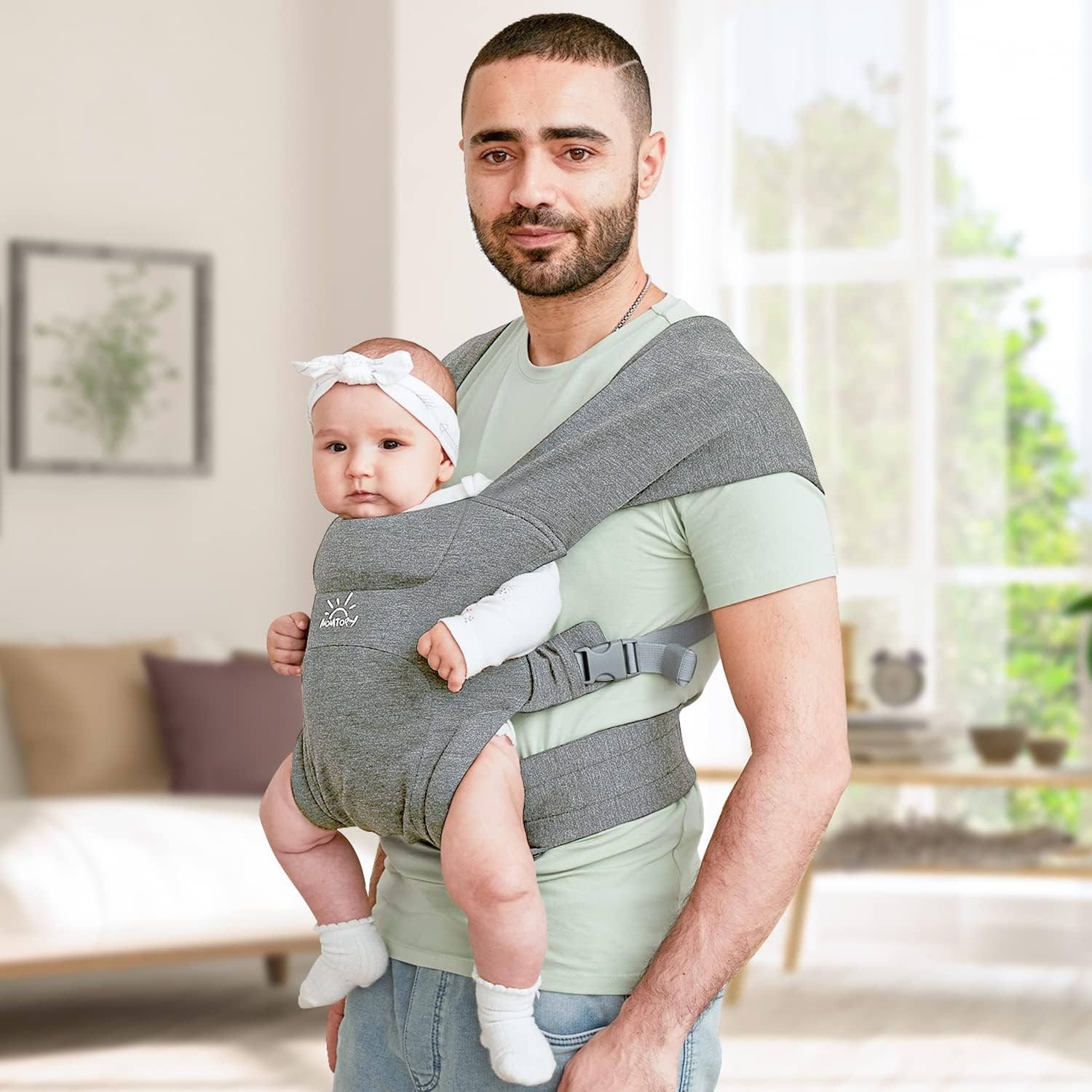 Babytrage für Neugeborene ab Geburt, MOMTORY Komfortabler Hüftsitz für Baby(3-12kg), Ergonomischer Tragetuch Neugeborenes bis Kleinkind mit Klettverschluss, Leicht Verstellbare Hüfttrage - Hellgrau