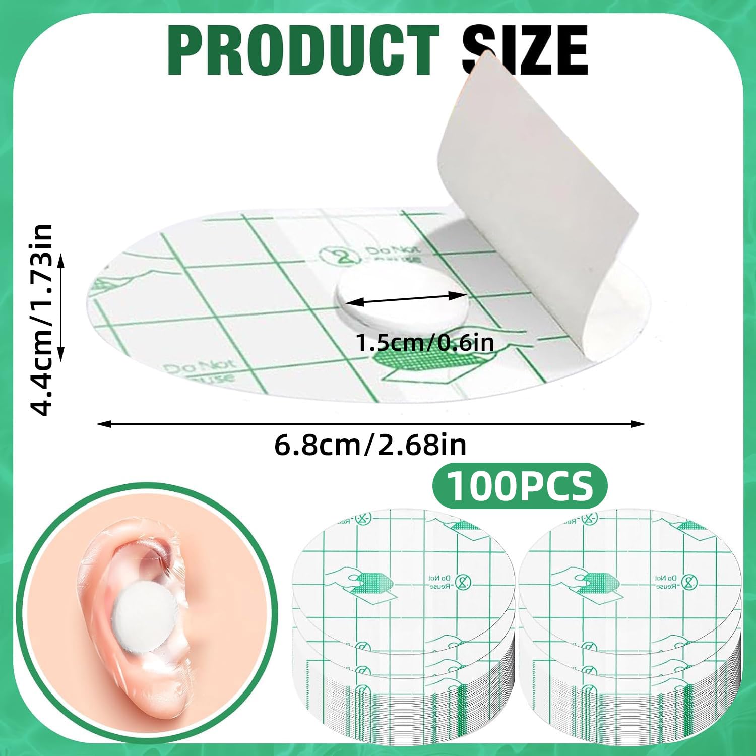 Adesivi per Orecchie Impermeabili per Bambini 100pcs Adesivo Impermeabile di Protezione Dell Orecchio Sicura Copriorecchie Trasparenti UltraSottili 6.8×4.4cm per Il Nuoto La Doccia Il Surf