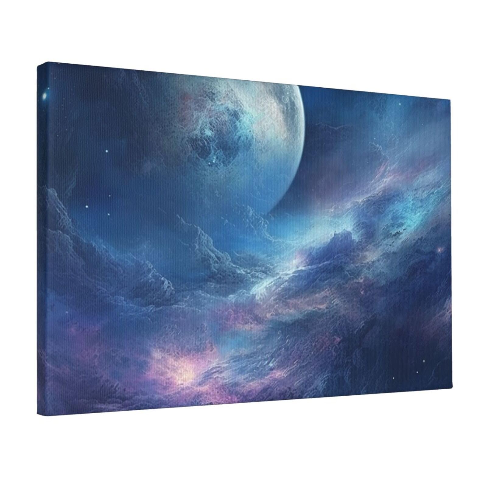 KLOPH Nebula and Moon Canvas Wall Art for Living Room 12"x18" Modern Artwork Painting for Bathroom Hanging Canvas Prints Aesthetic Wallart for Bedroom Kitchen Office Wall Decor