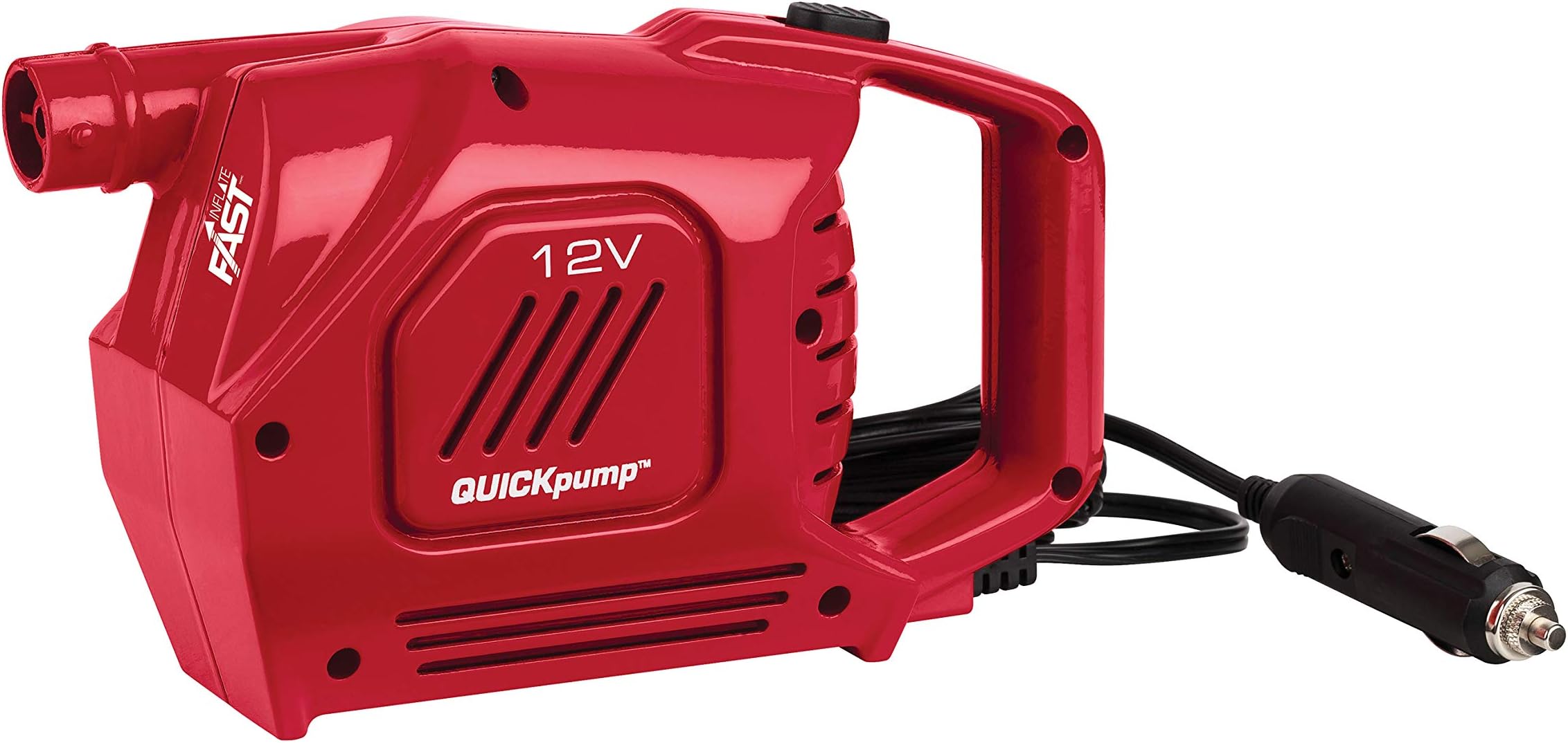 QuickPump Air Pump for Air Beds & Inflatables, Portable Air Pump with Fast Inflation or Deflation, Battery-Powered/Rechargeable/12-Volt/120-Volt Power Options