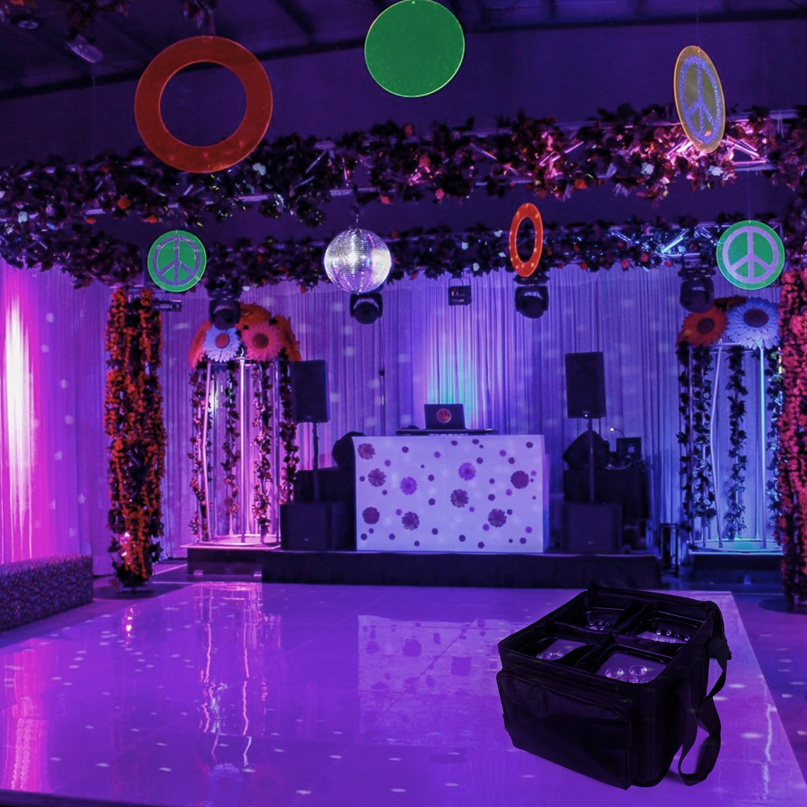 6 x 18 W Batteria ParLicht Borsa per LED, impermeabile in PVC con chiusura lampo liscia, con 4 scomparti, suddivisione interna flessibile, offre spazio per 4 parlight per riporre e trasportare